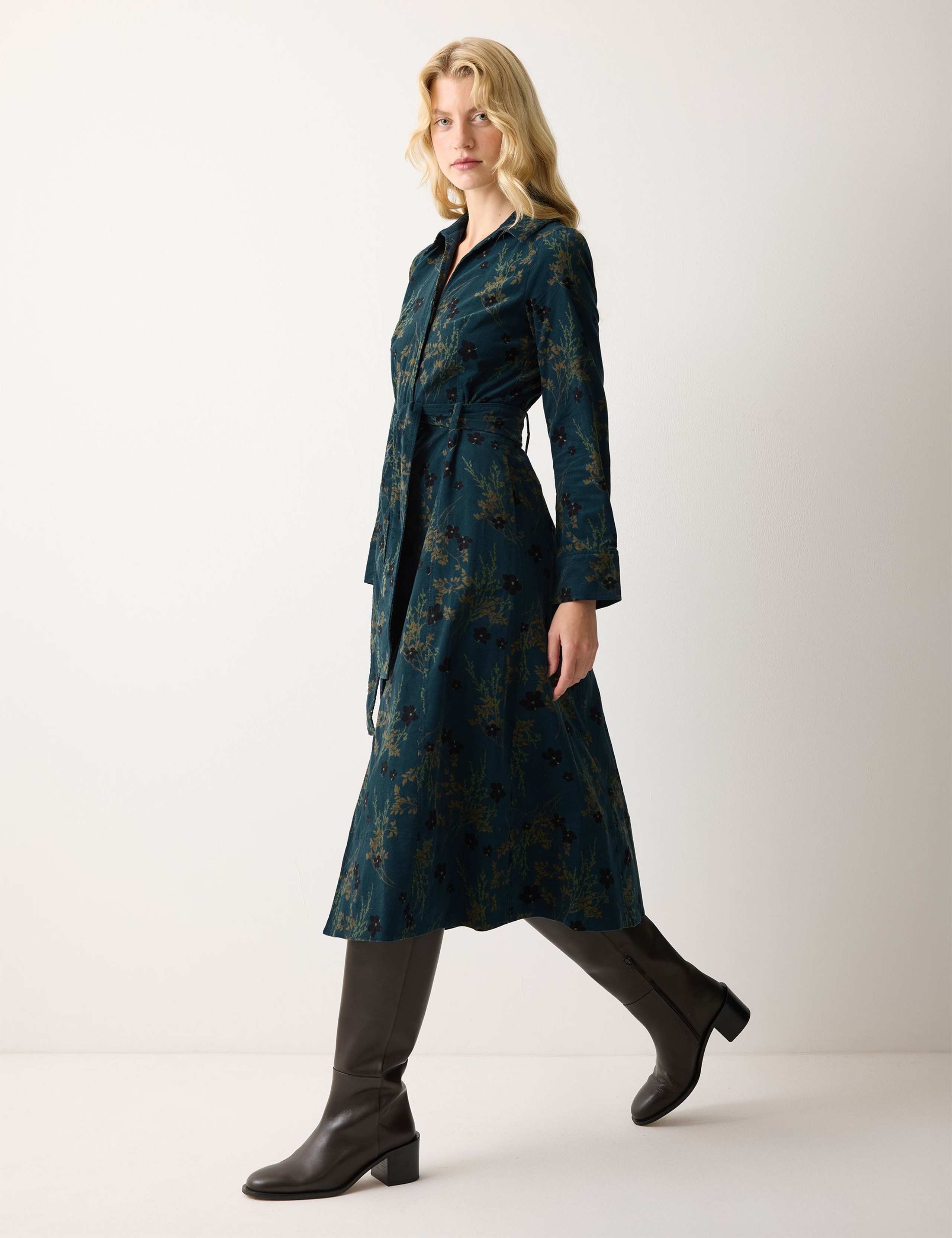 Cord Floral Midi Tailored Dress