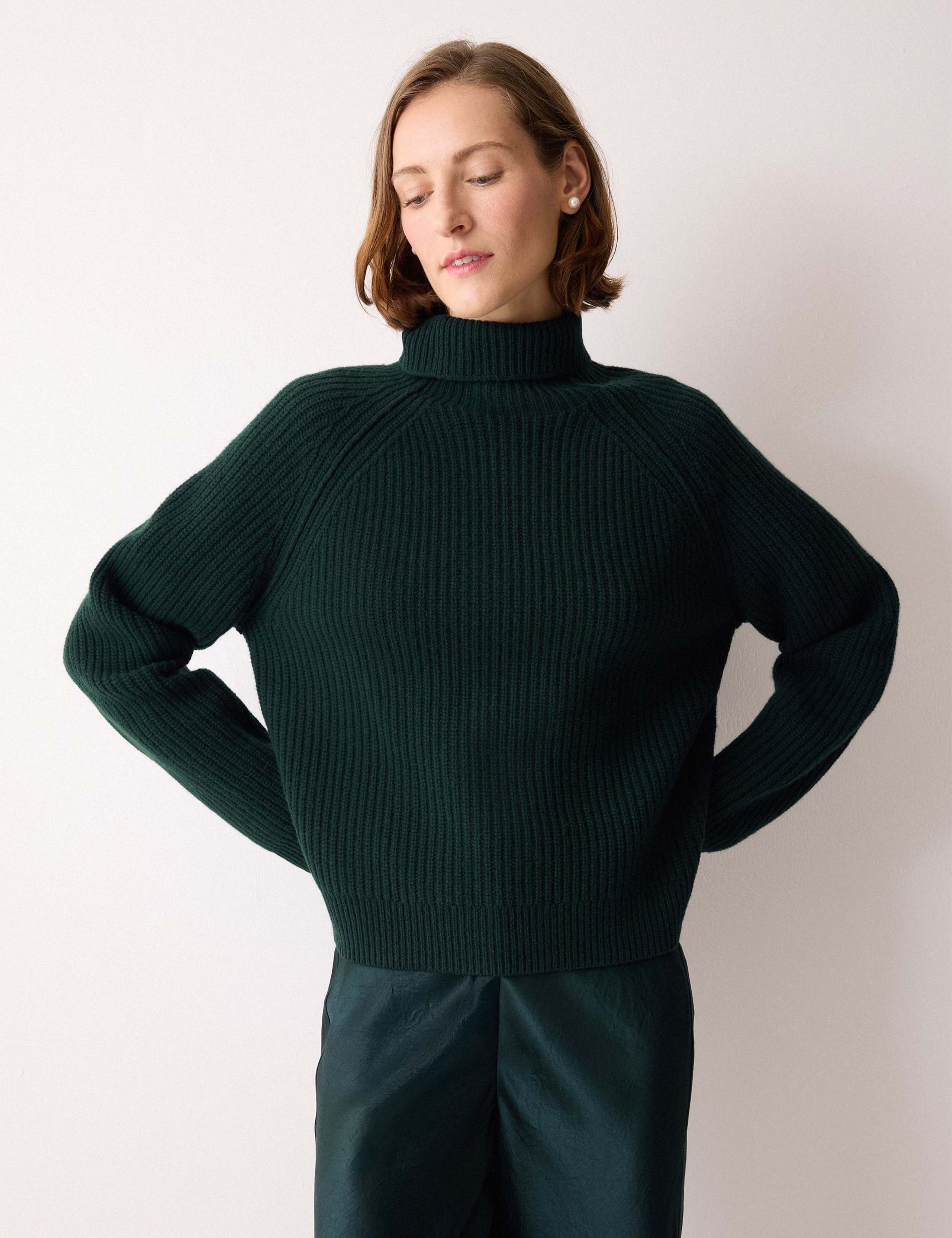 Pure Wool Ribbed Roll Neck Jumper