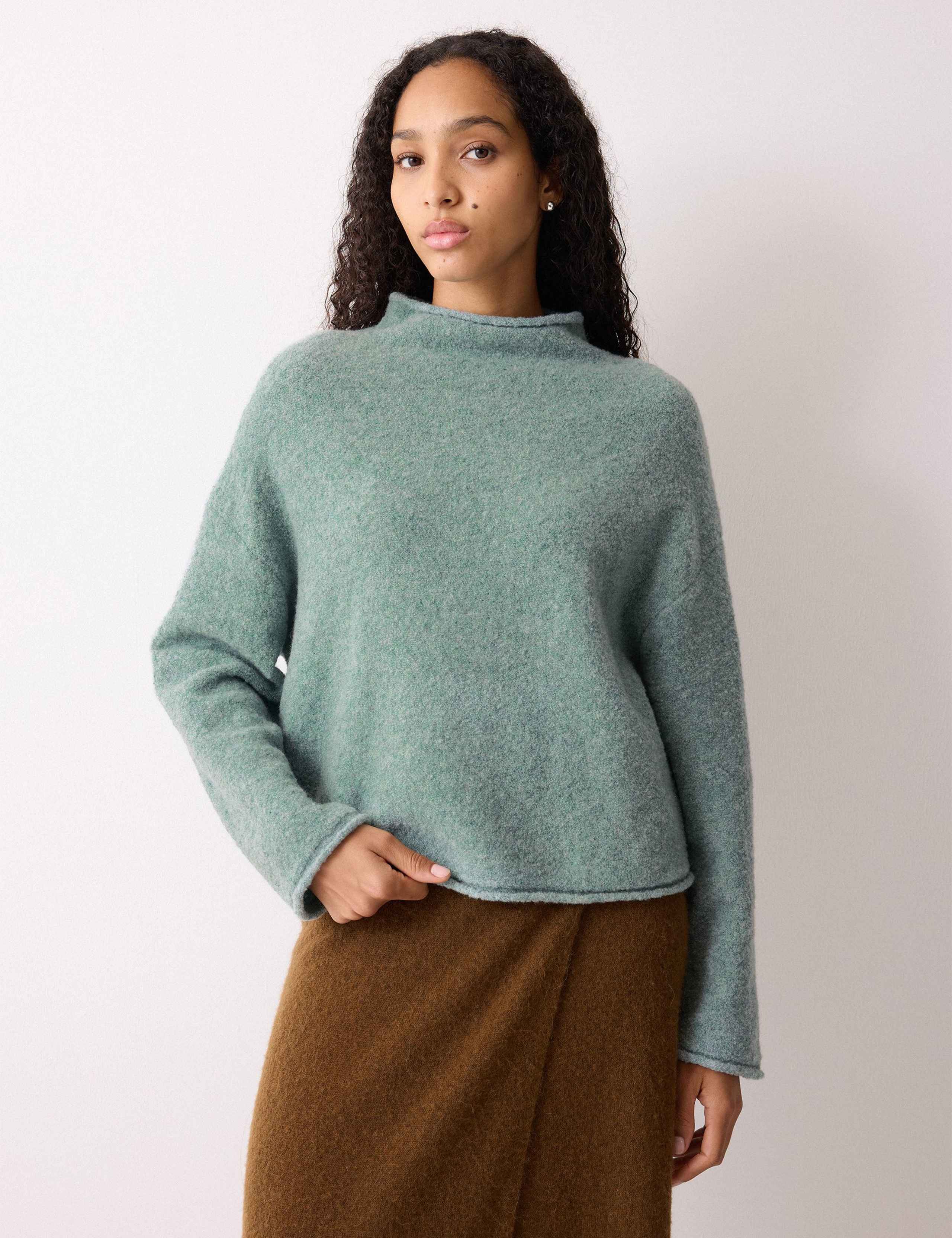 Wool Rich Textured High Neck Jumper