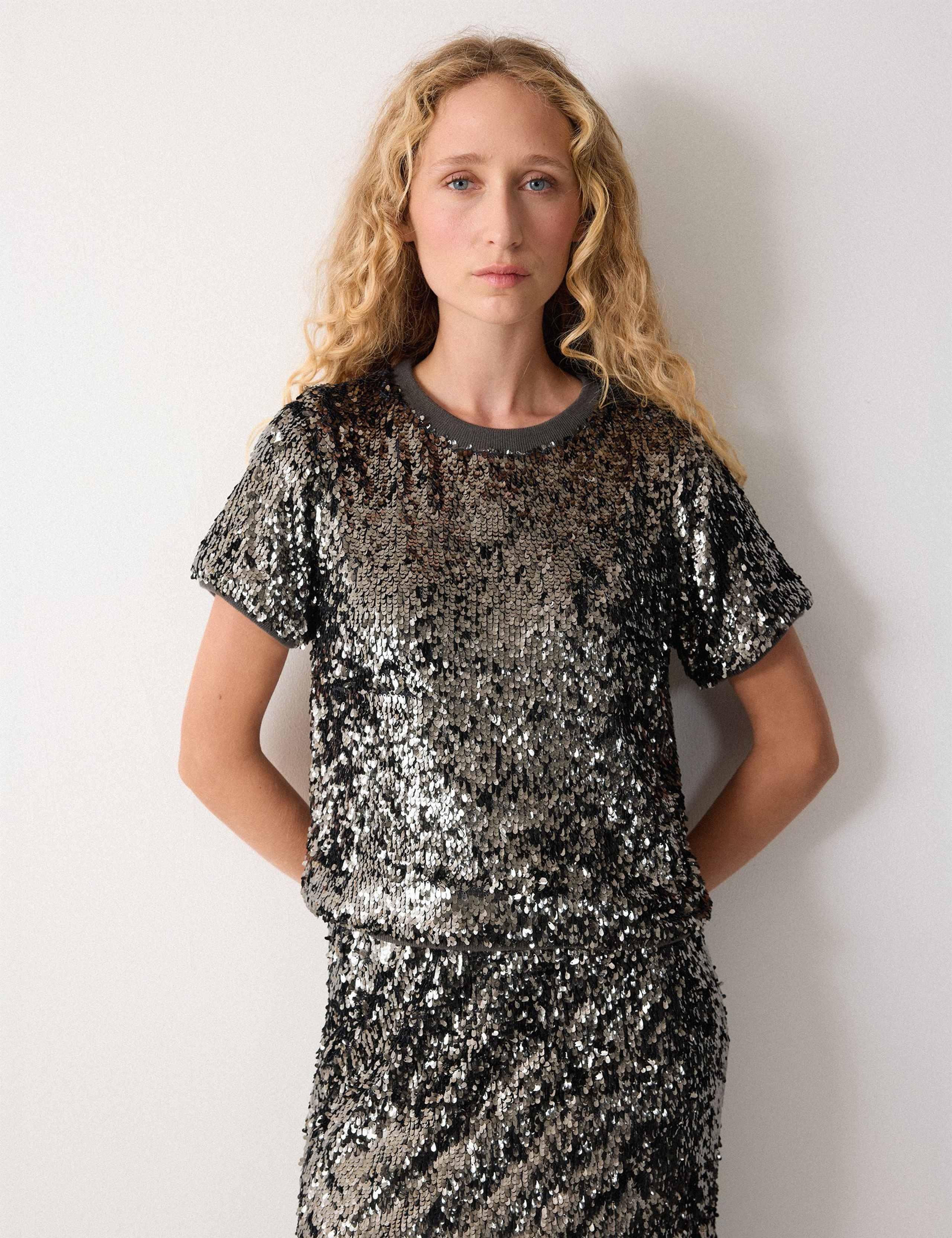 Jersey Metallic Sequin T-Shirt