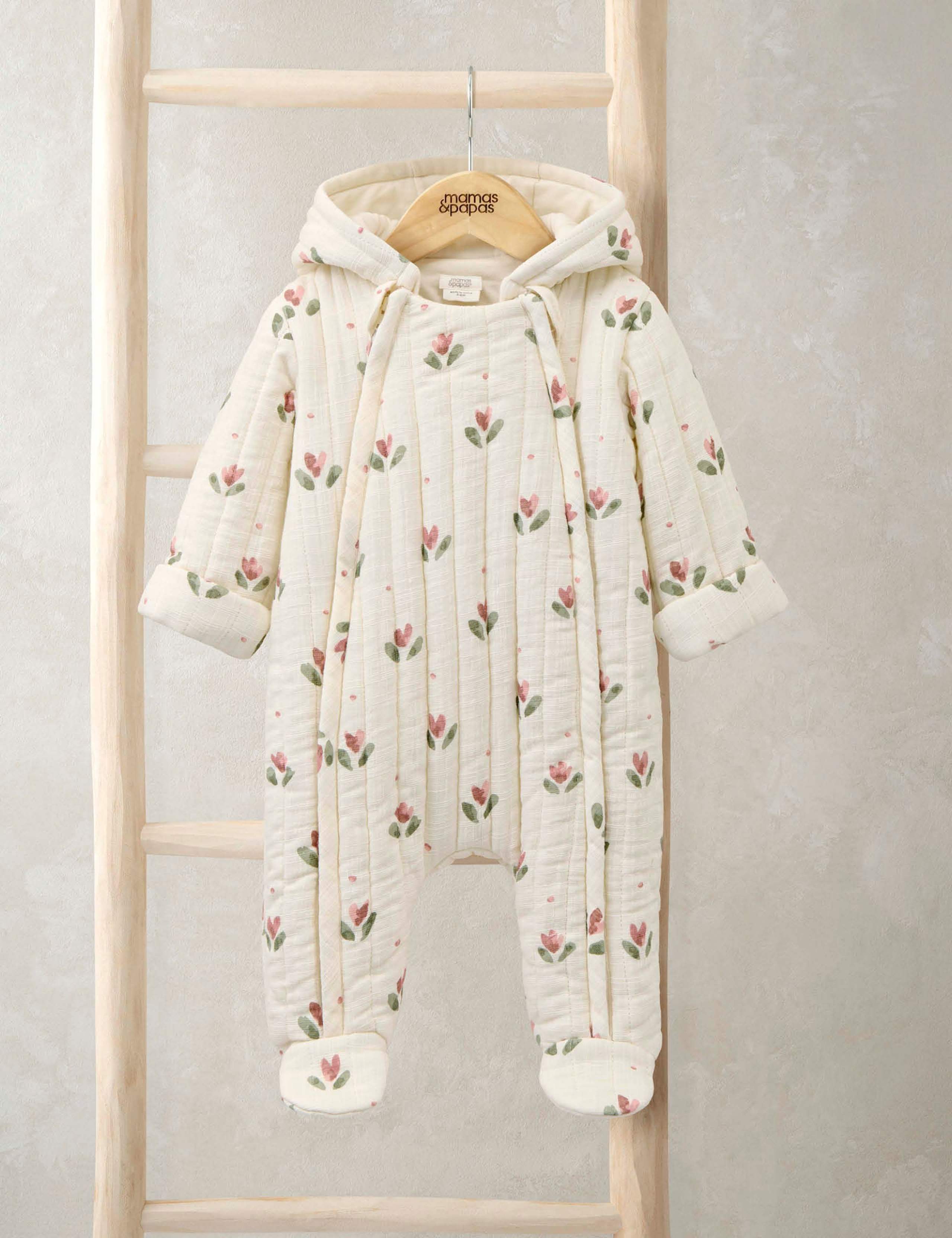 Pure Cotton Floral Hooded Pramsuit (0-12 Mths)