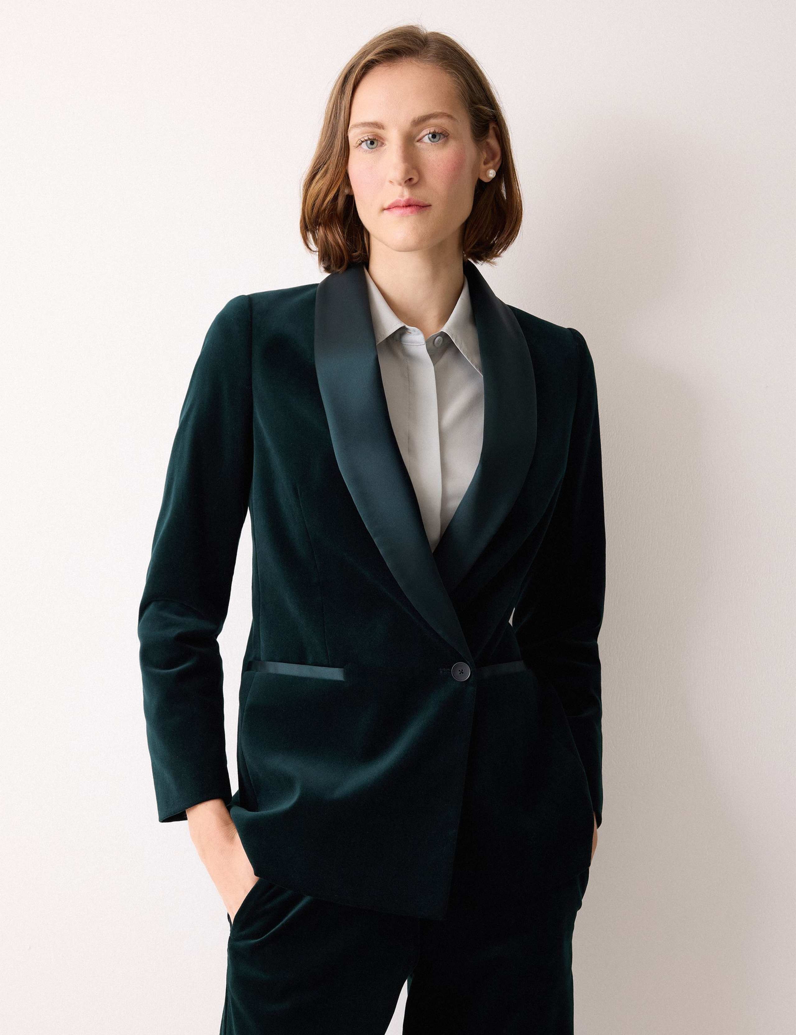 Velvet Tailored Single Breasted Blazer