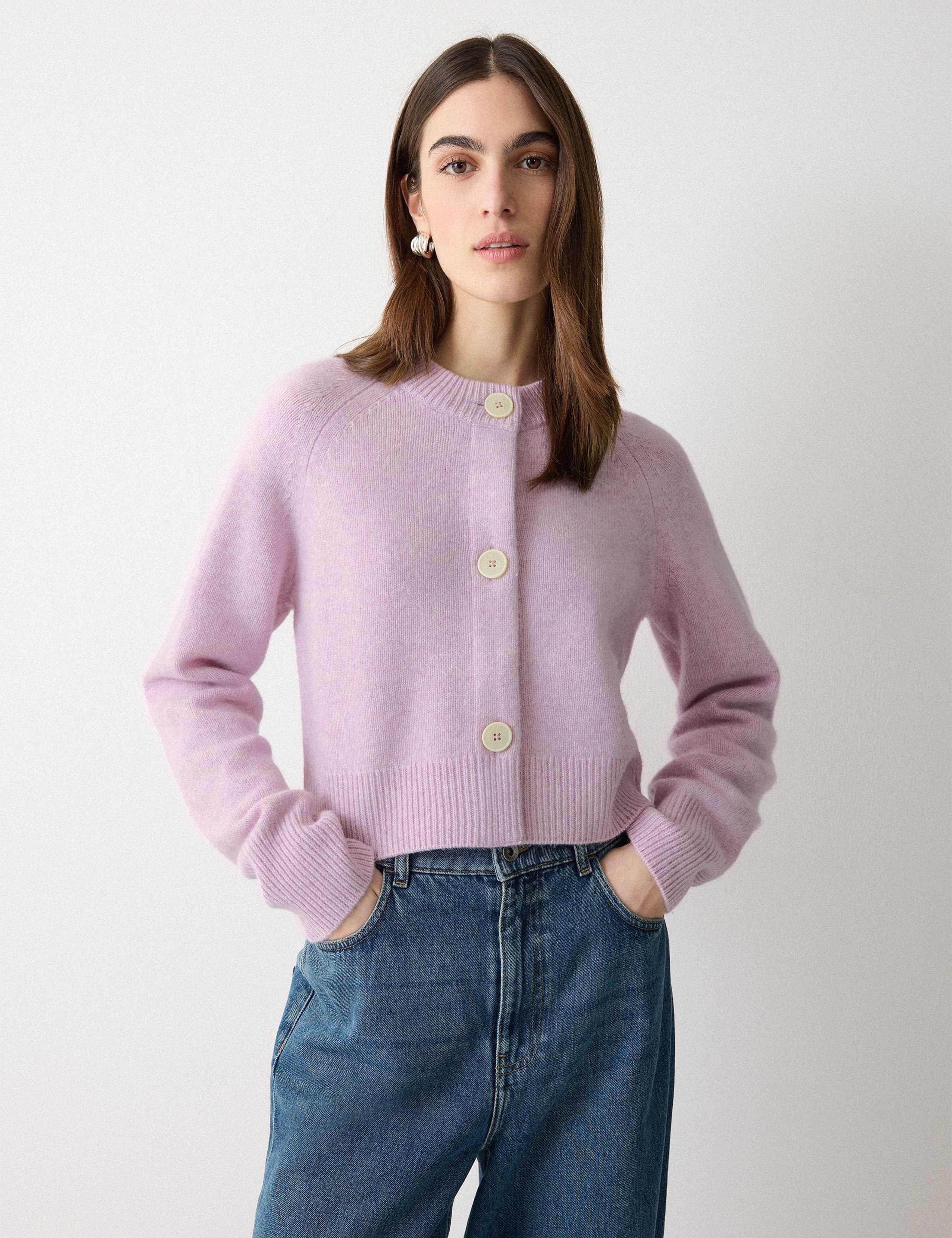 Pure Wool Crew Neck Cropped Cardigan