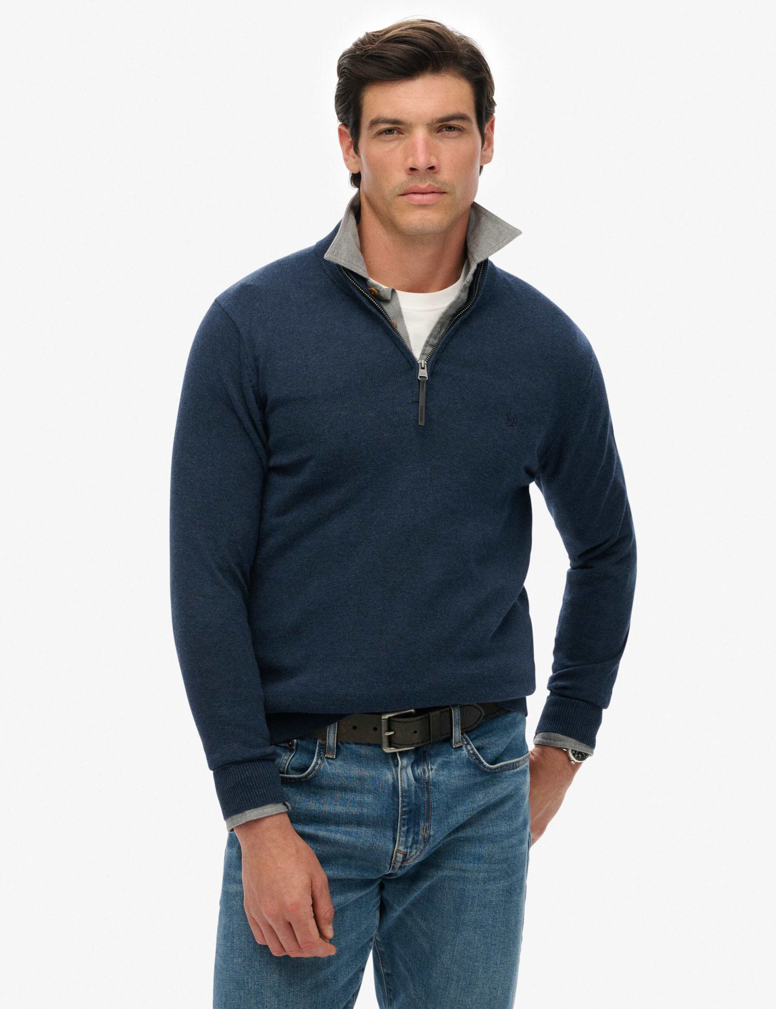 Slim Fit Pure Cotton Half Zip Jumper
