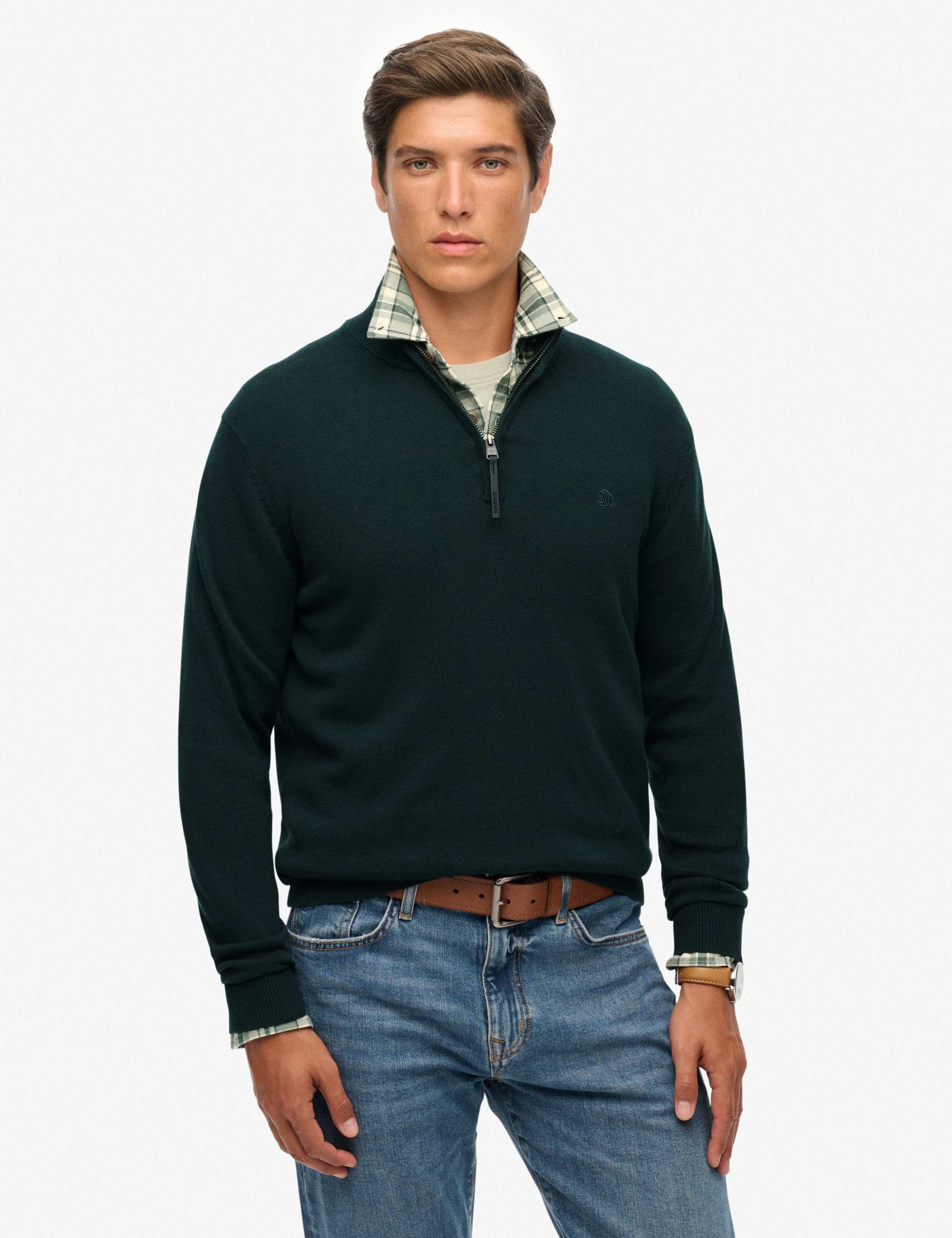 Slim Fit Pure Cotton Half Zip Jumper