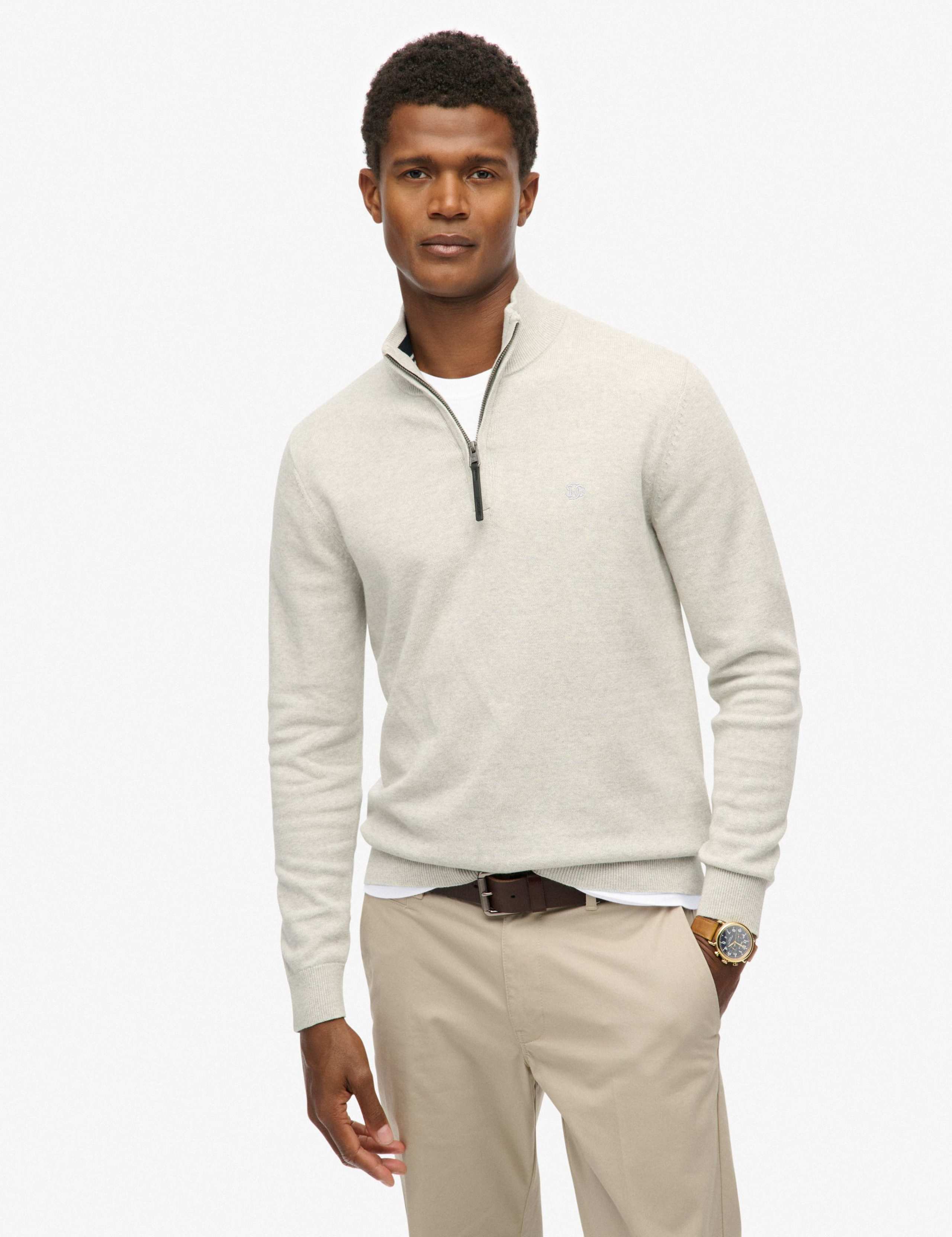 Slim Fit Pure Cotton Half Zip Jumper
