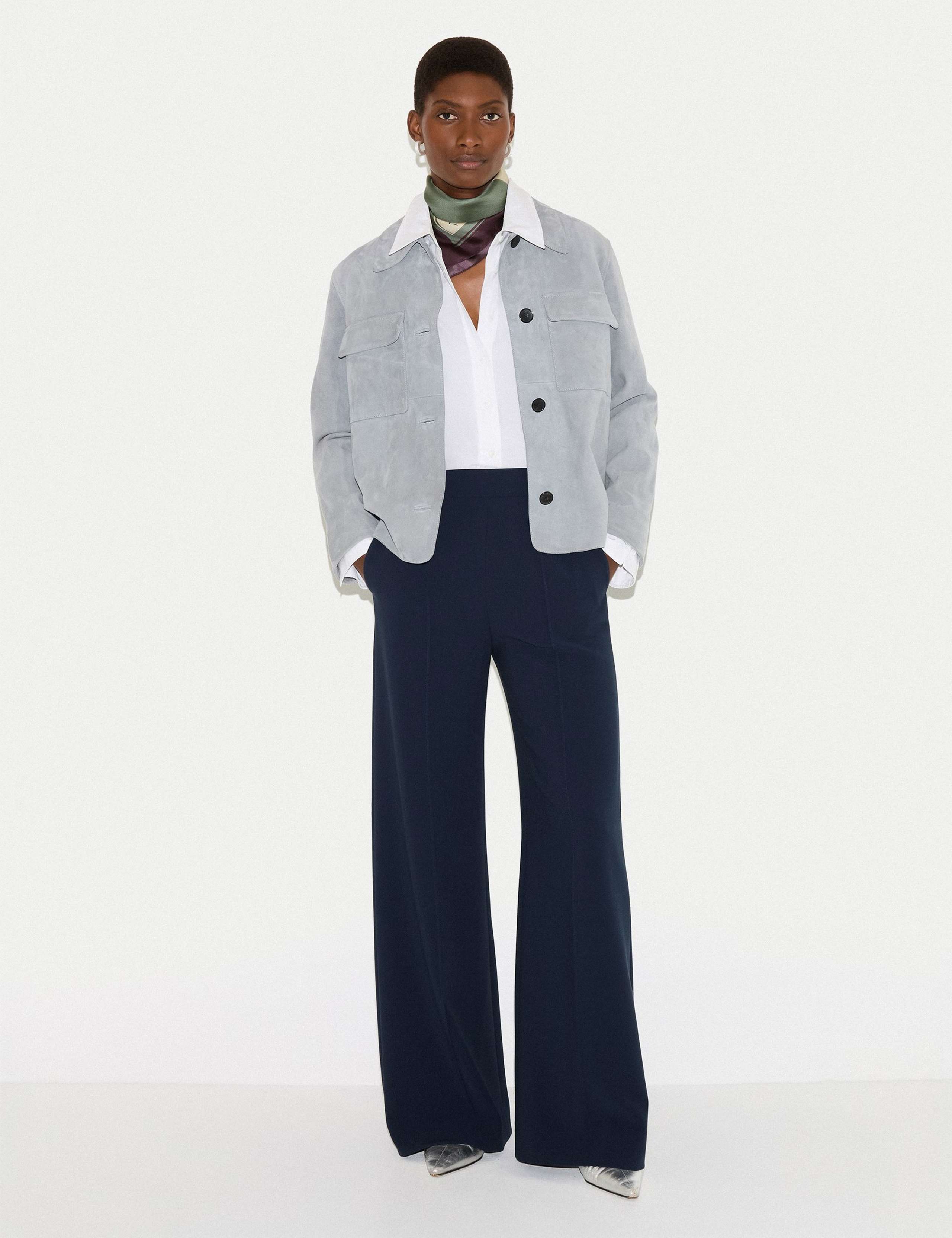 Crepe Pintuck Detail Wide Leg Trousers