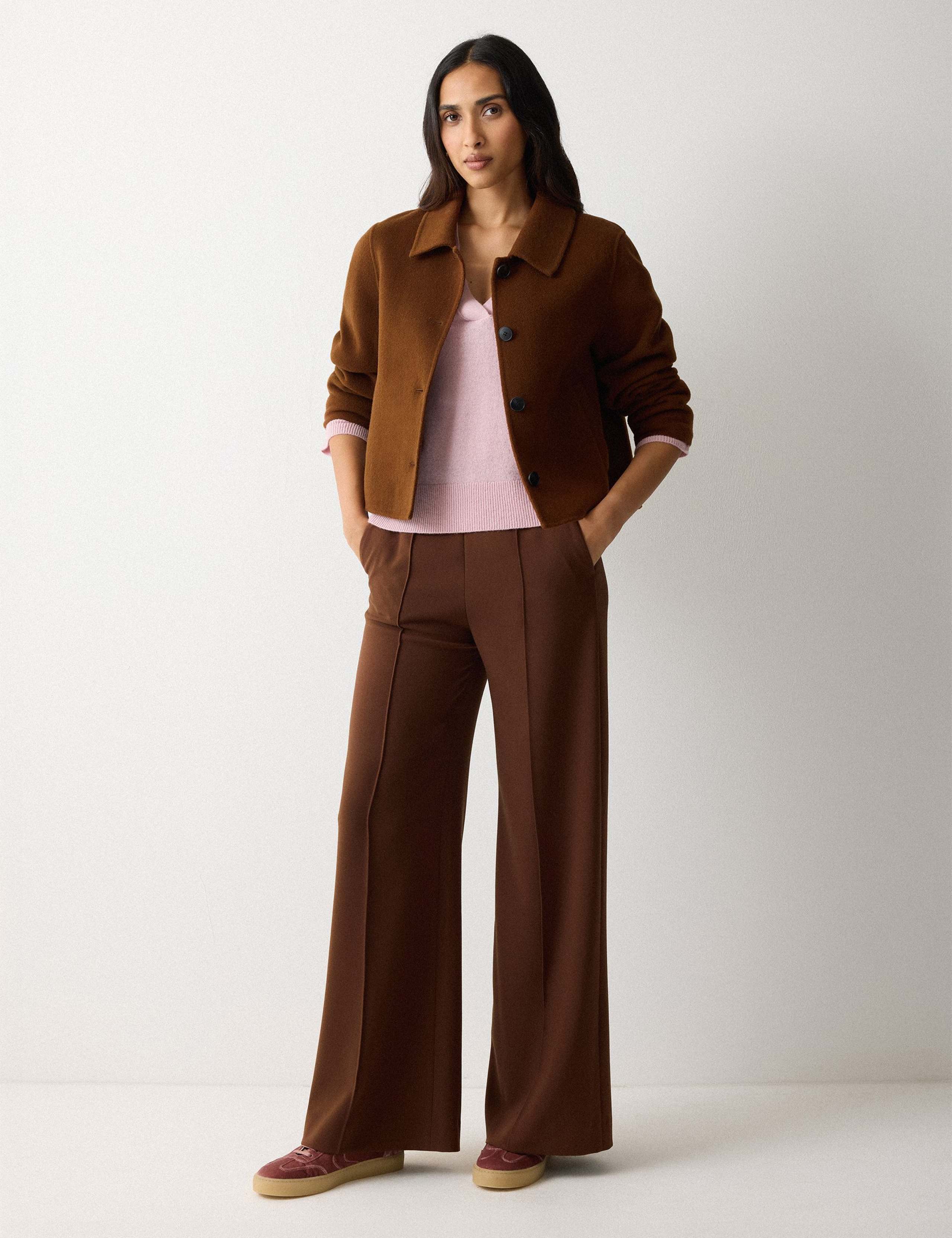 Crepe Pintuck Detail Wide Leg Trousers