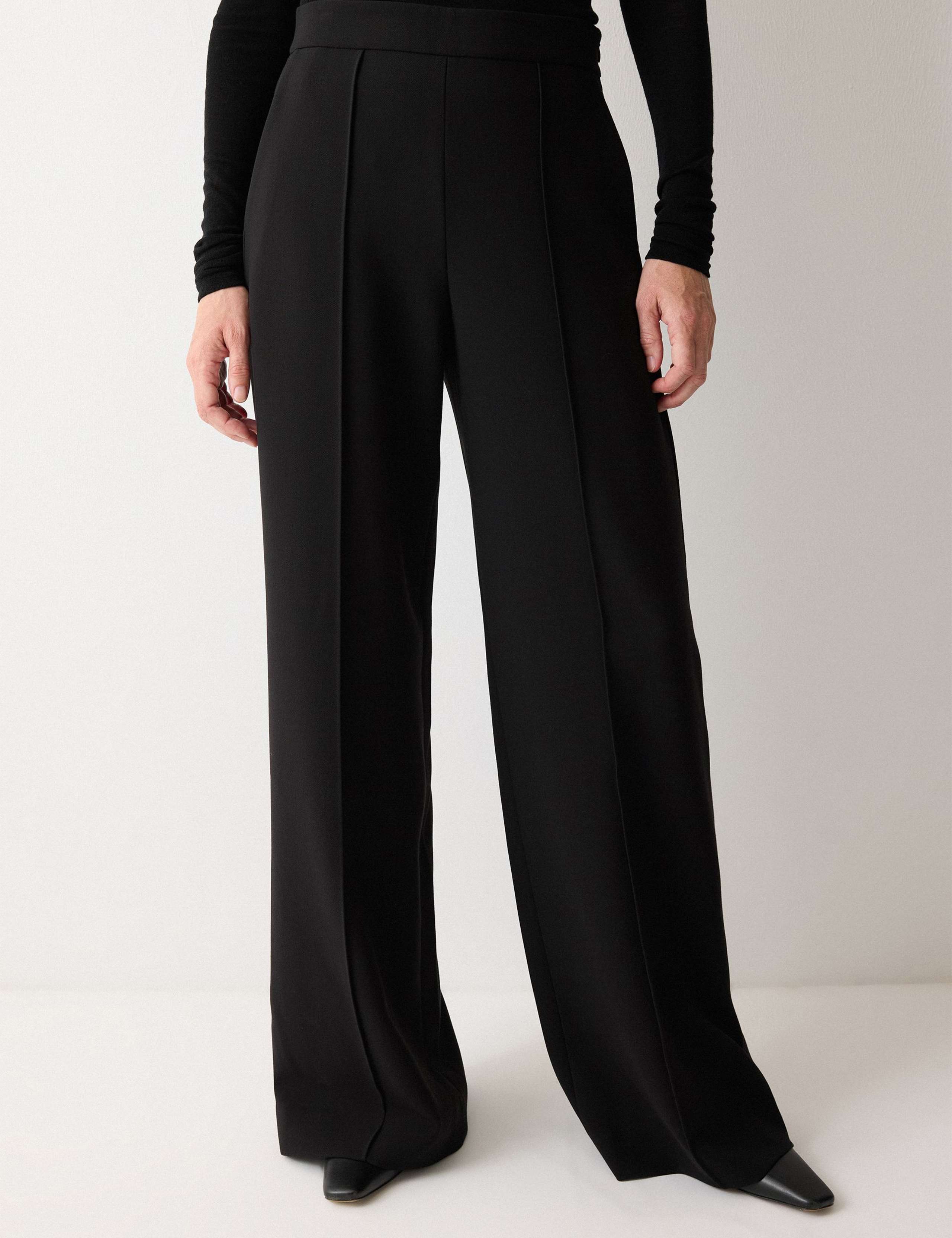 Crepe Pintuck Detail Wide Leg Trousers