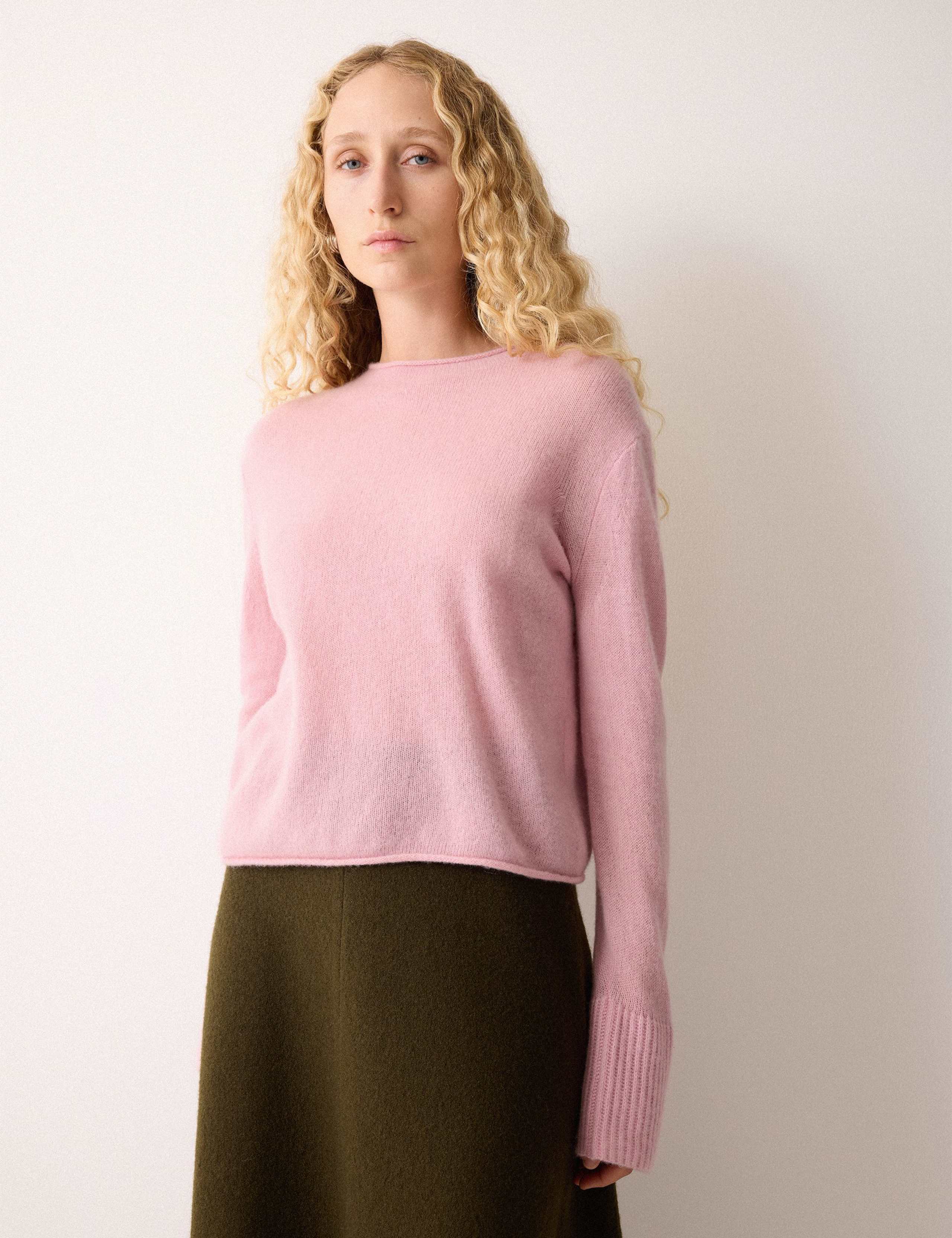 Pure Cashmere Round Neck Fluted Cuff Jumper