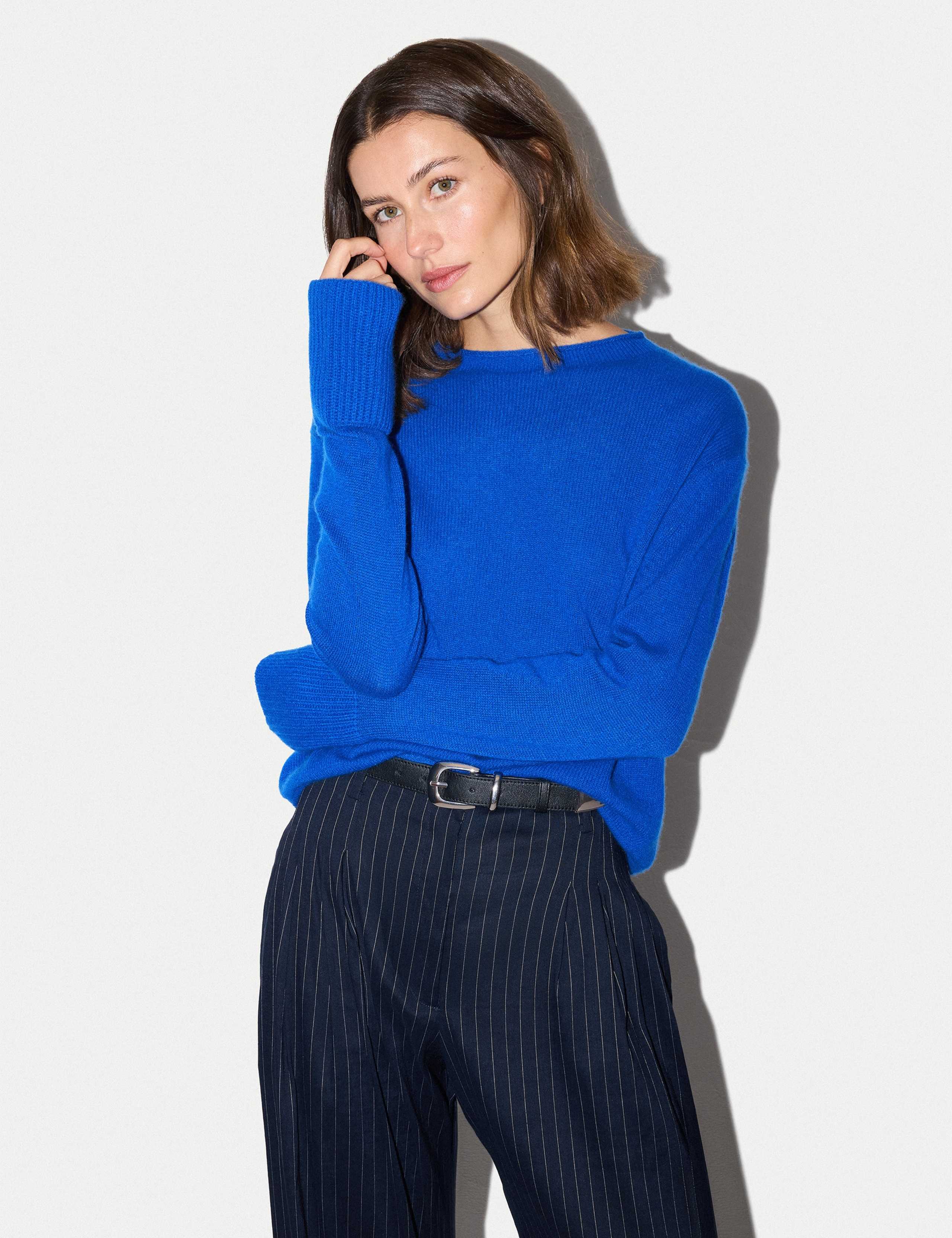 Pure Cashmere Round Neck Fluted Cuff Jumper
