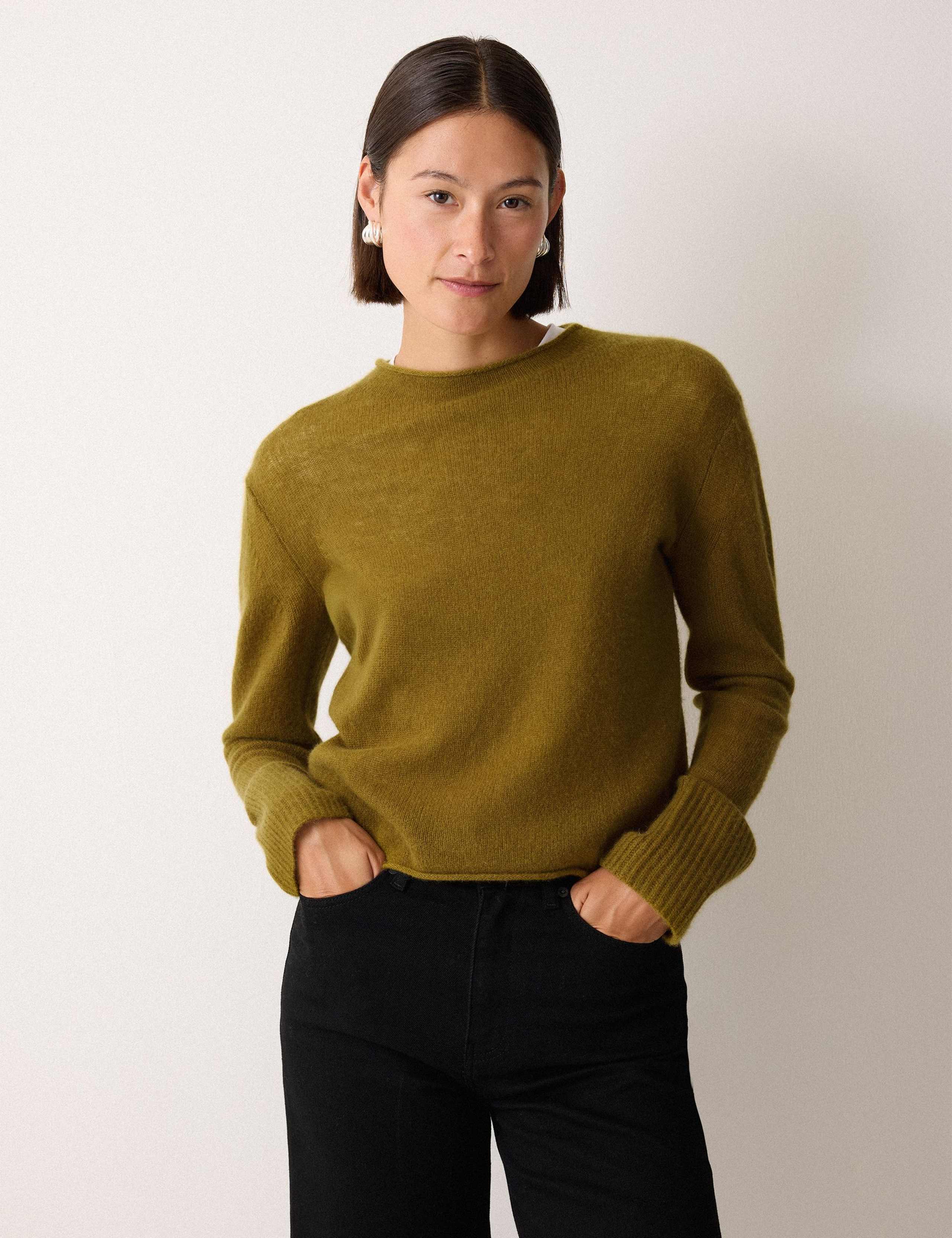 Pure Cashmere Round Neck Fluted Cuff Jumper