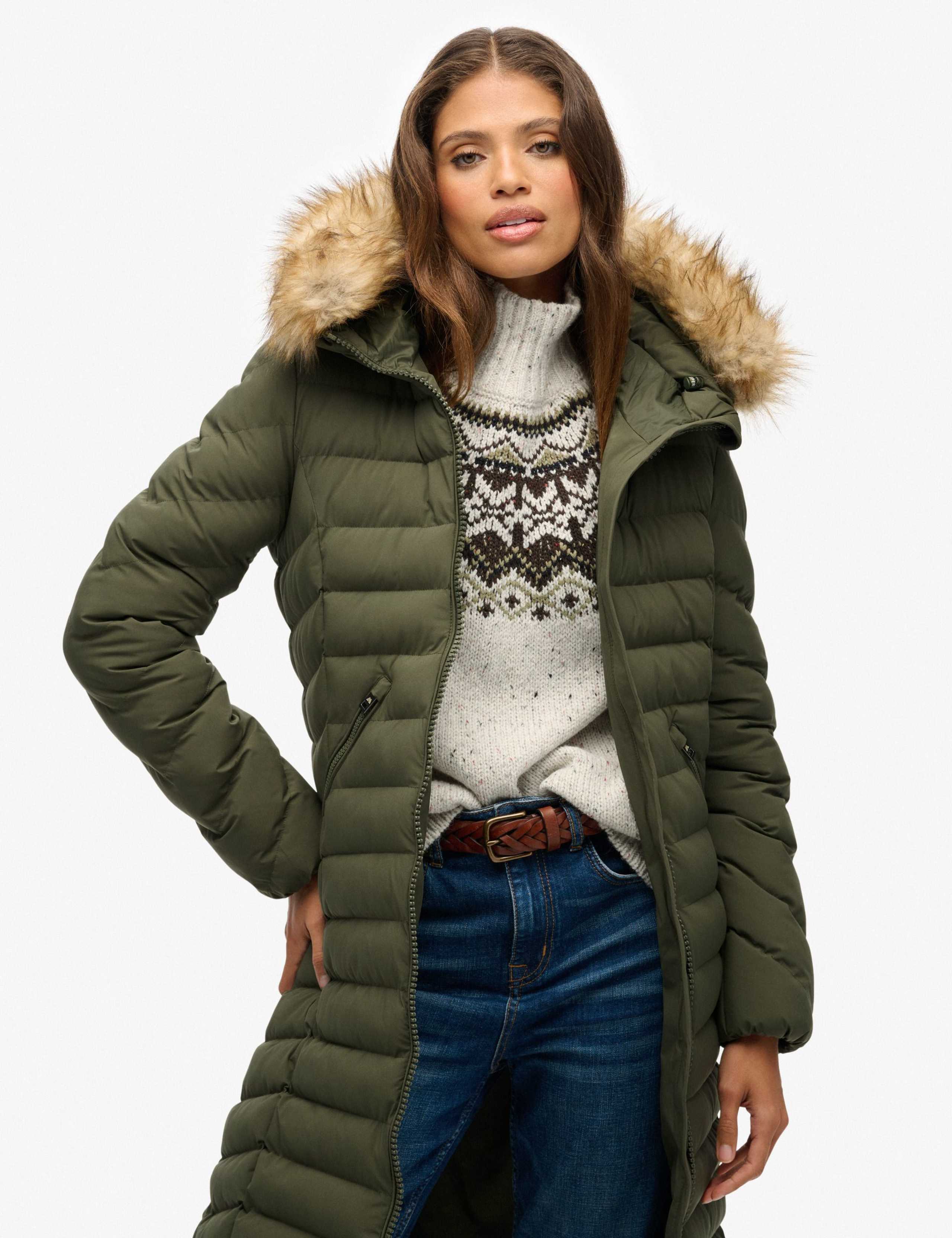 Hooded Funnel Neck Longline Puffer Jacket
