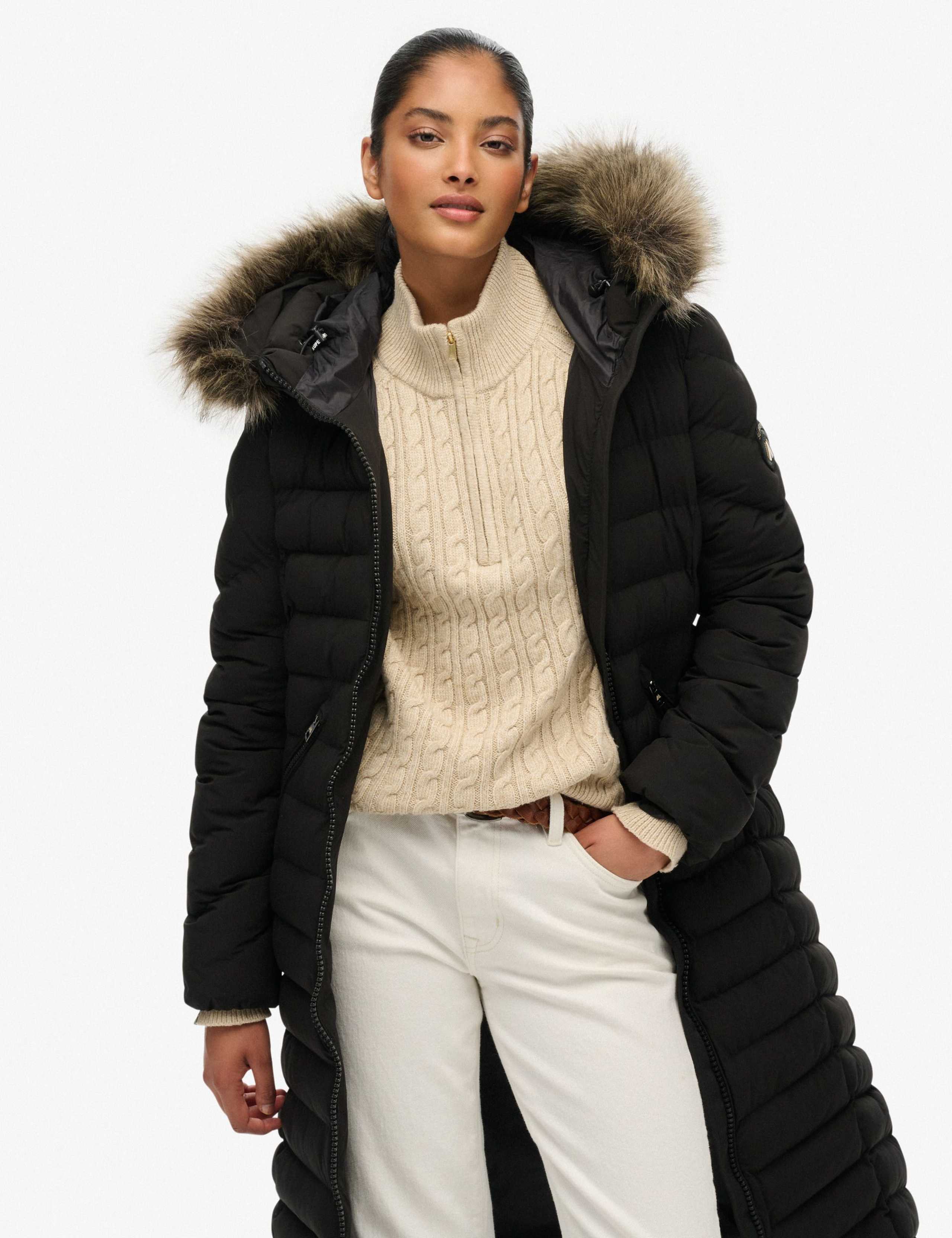 Hooded Funnel Neck Longline Puffer Jacket