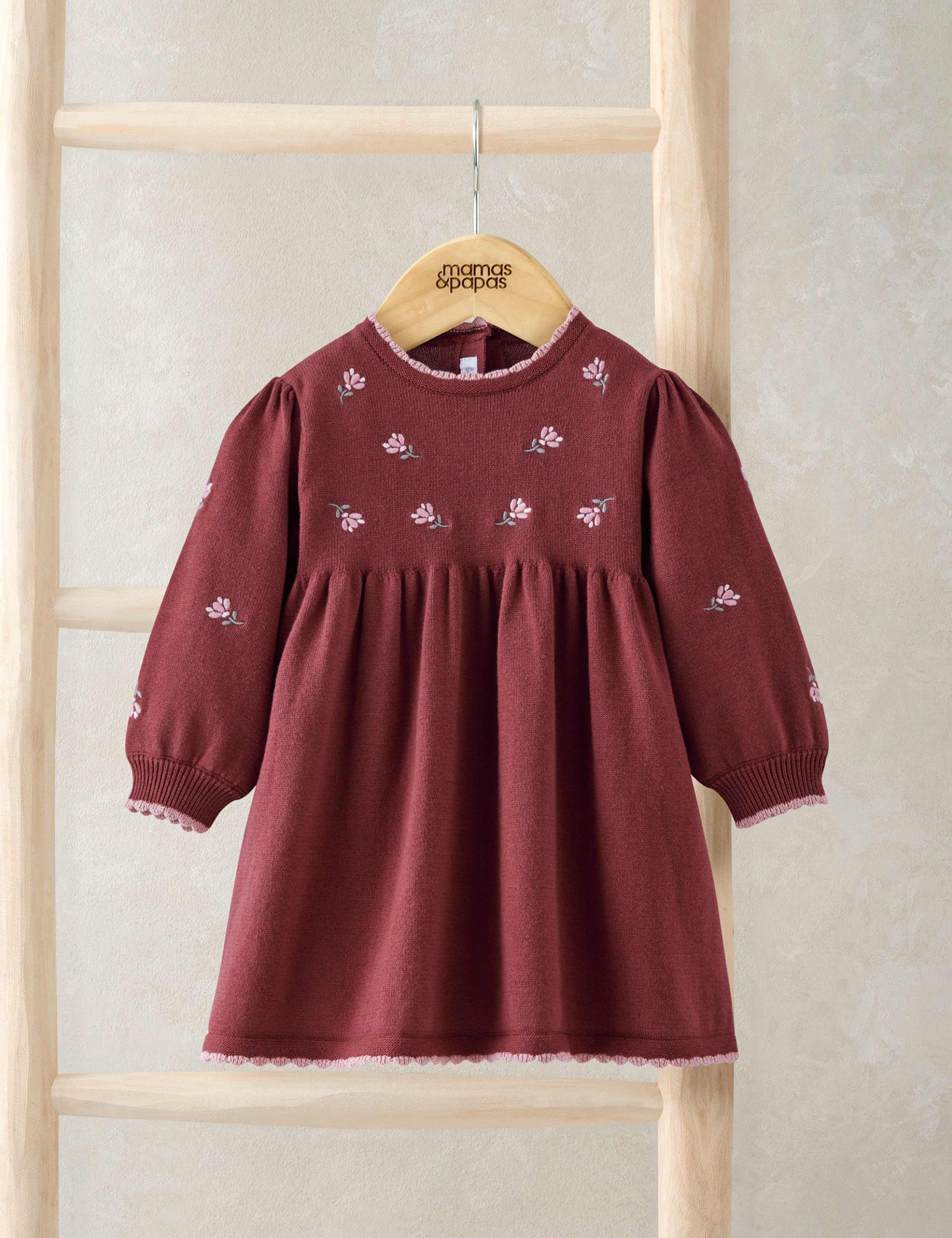 Pure Cotton Floral Embroidered Knitted Dress (0 Mths-3 Yrs)