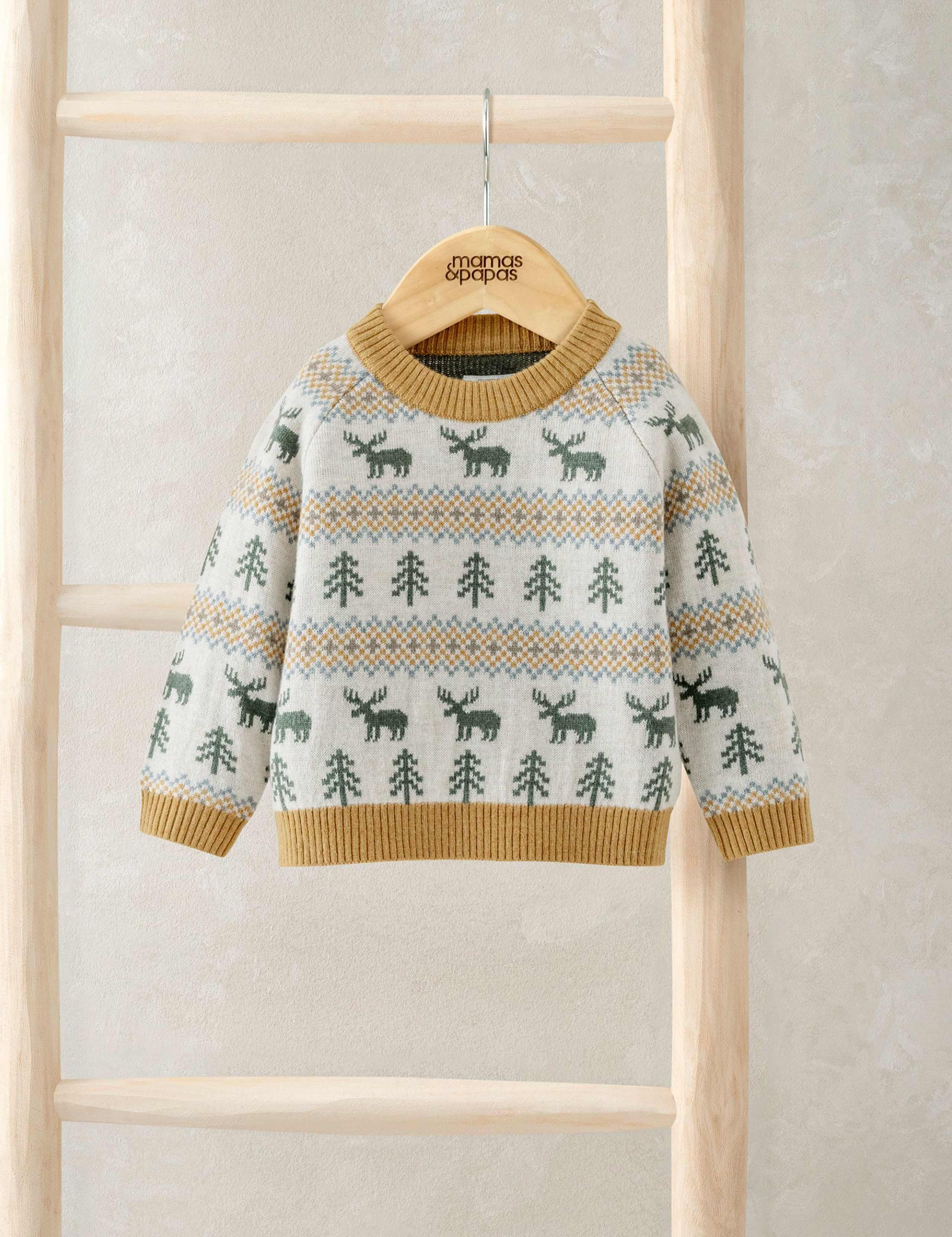 Moose Fairisle Knitted Jumper with Wool (0 Mths-3 Yrs)