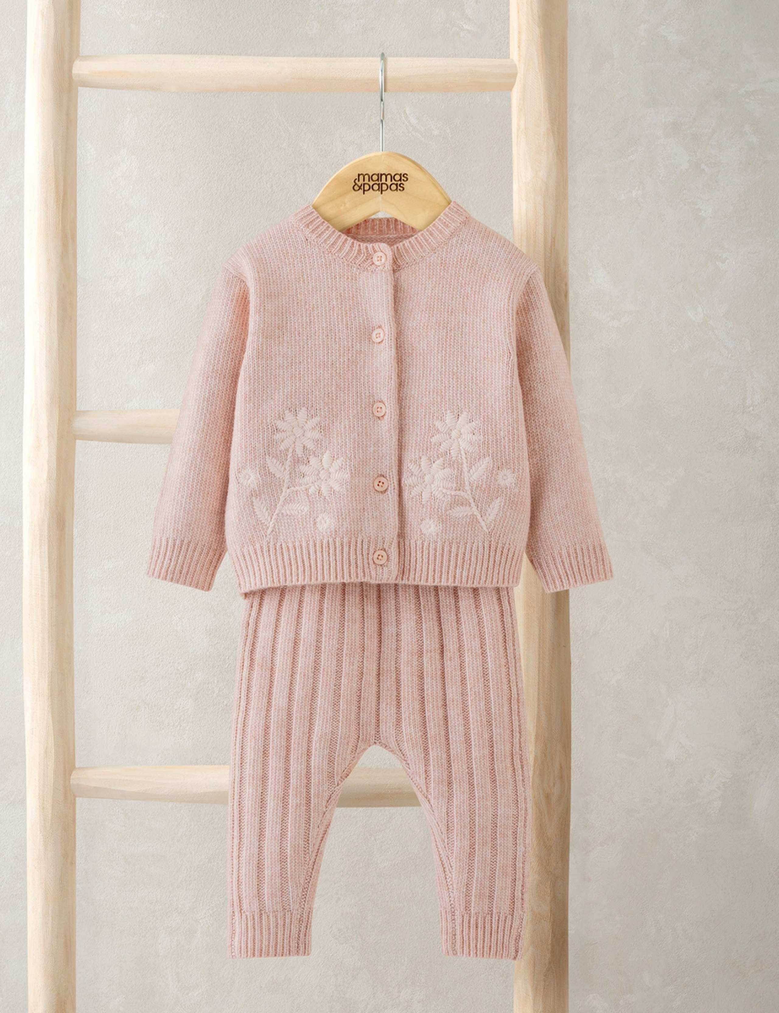 Knitted Floral Cardigan & Leggings Set (0-12 Mths)
