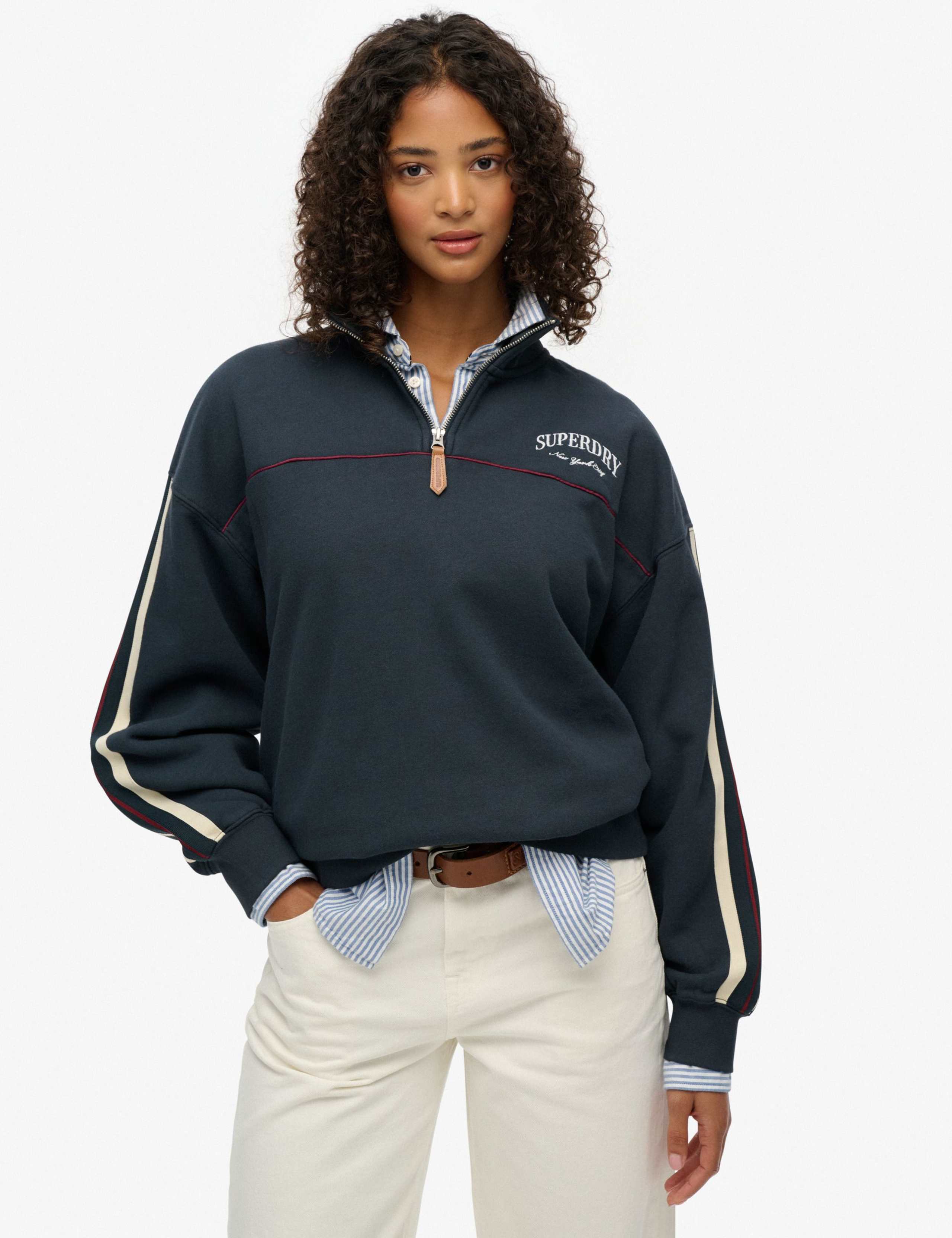 Cotton Rich Logo Half Zip Sweatshirt