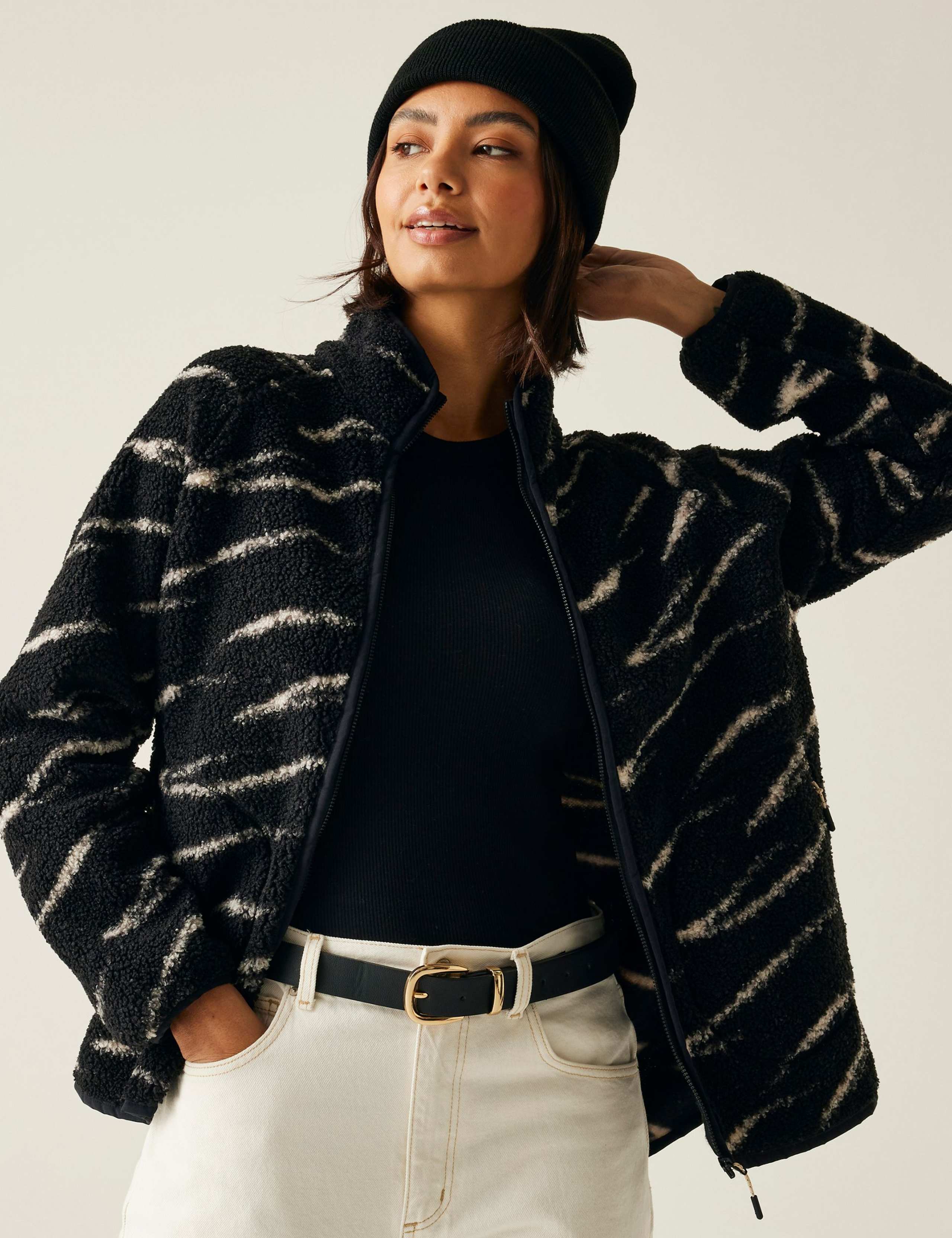 Frankie Borg Zebra Print Zip Up Fleece