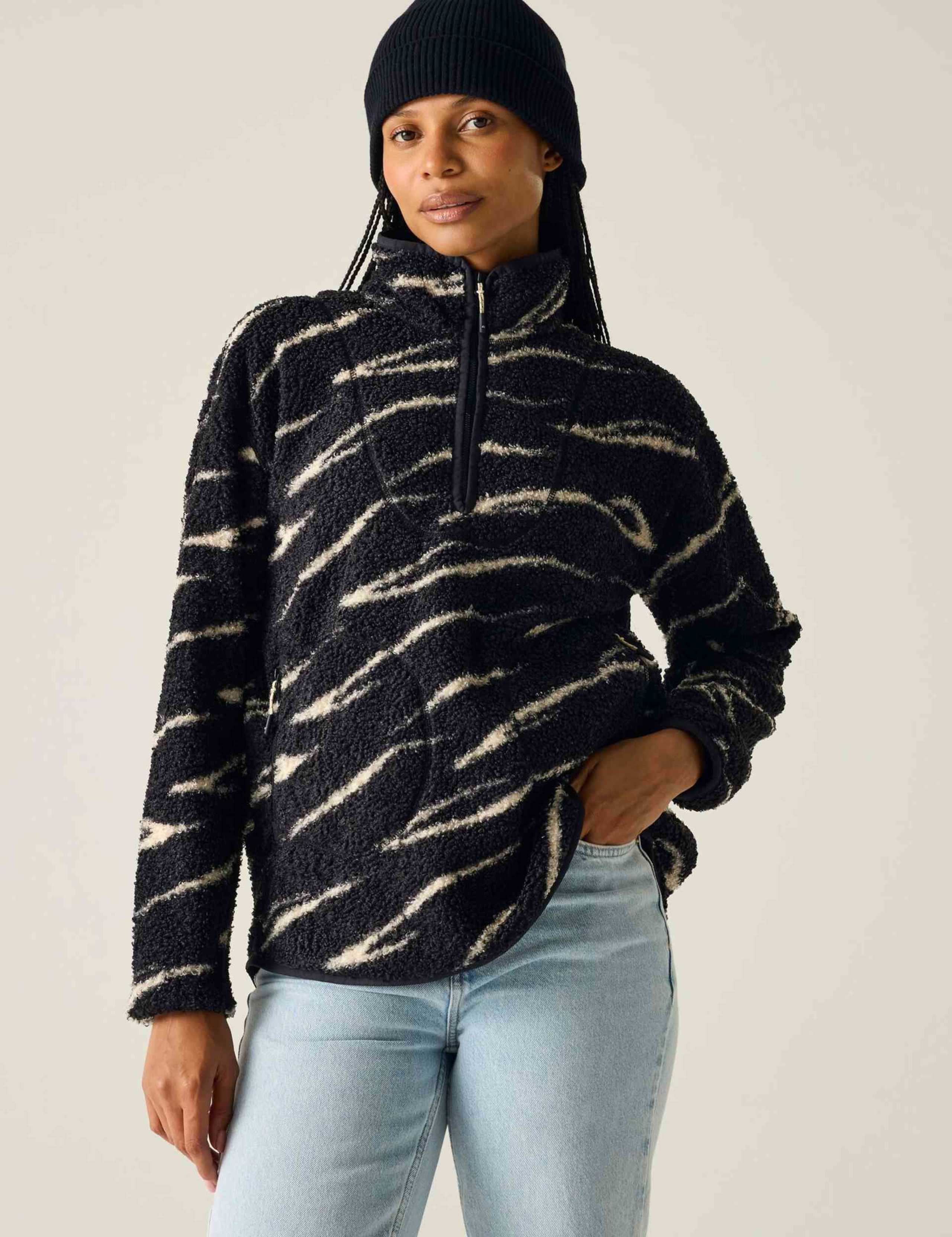 Frankie Borg Zebra Print Half Zip Fleece