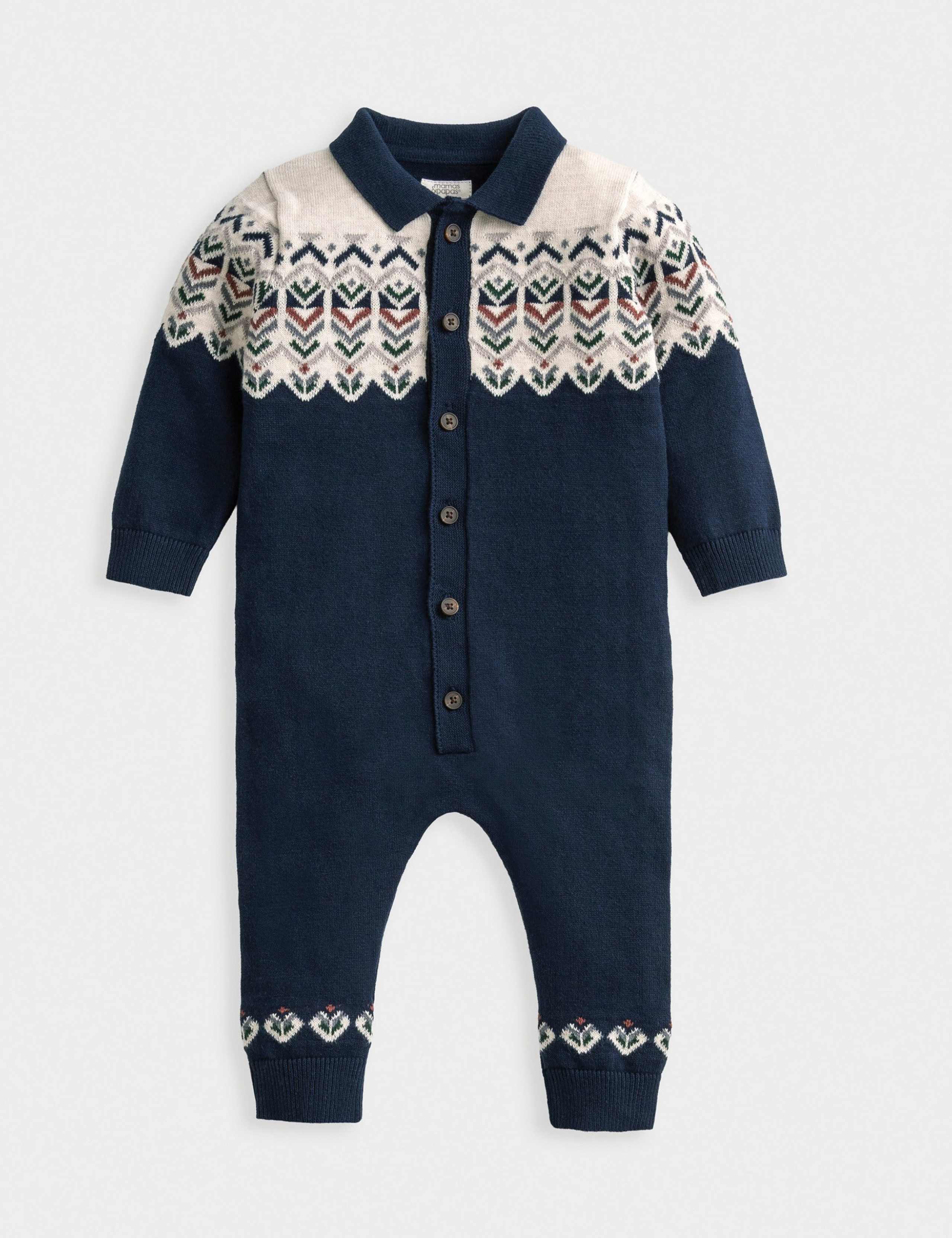Pure Cotton Knitted Fair Isle Romper (0-18 Mths)