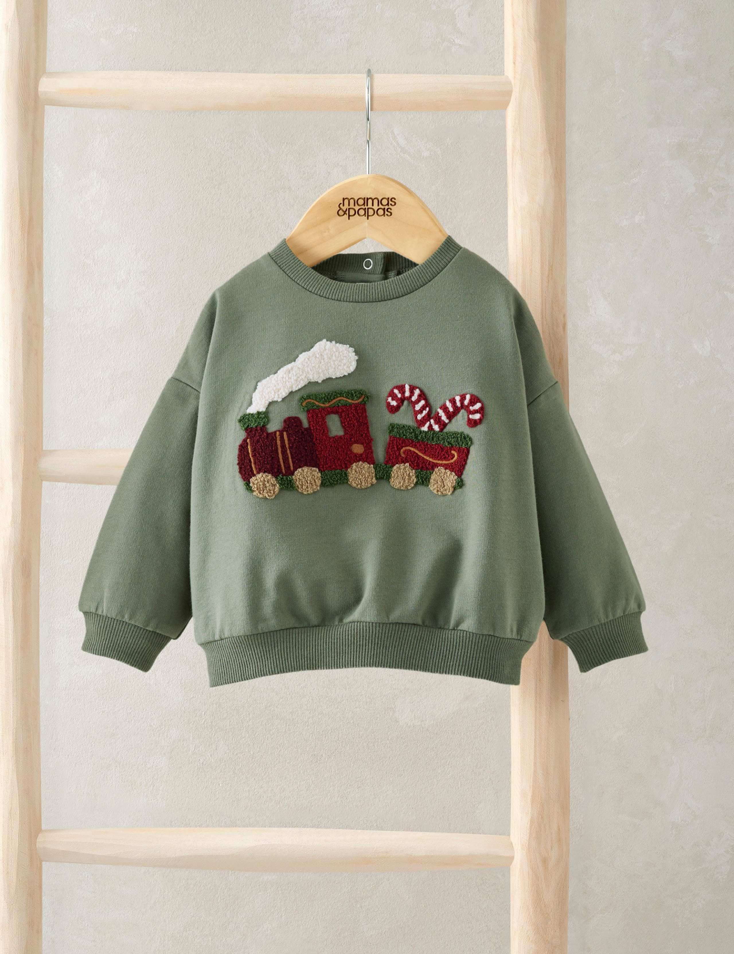 Pure Cotton Train Christmas Sweatshirt (0 Mths-3 Yrs)