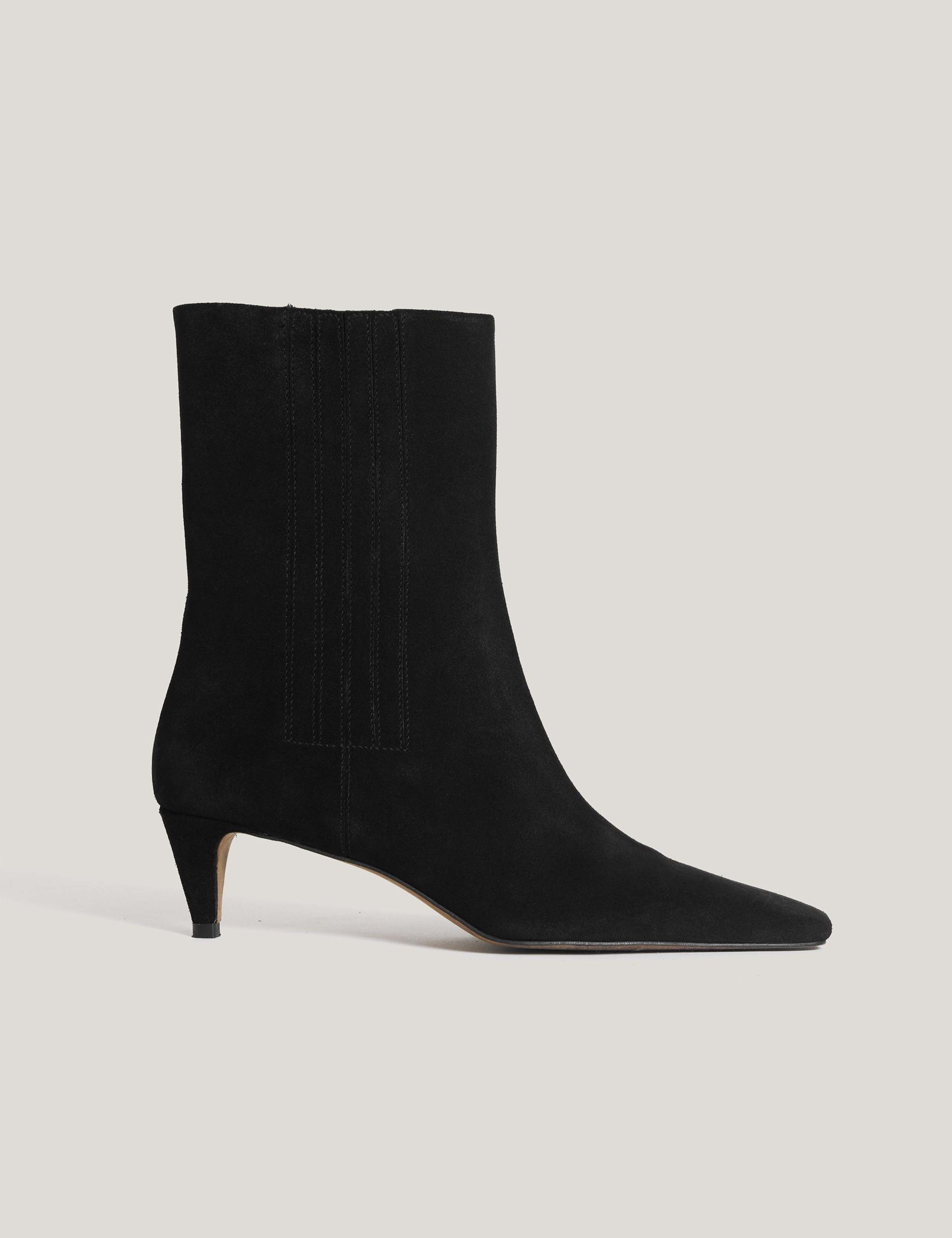 Suede Kitten Heel Chisel Toe Ankle Boots