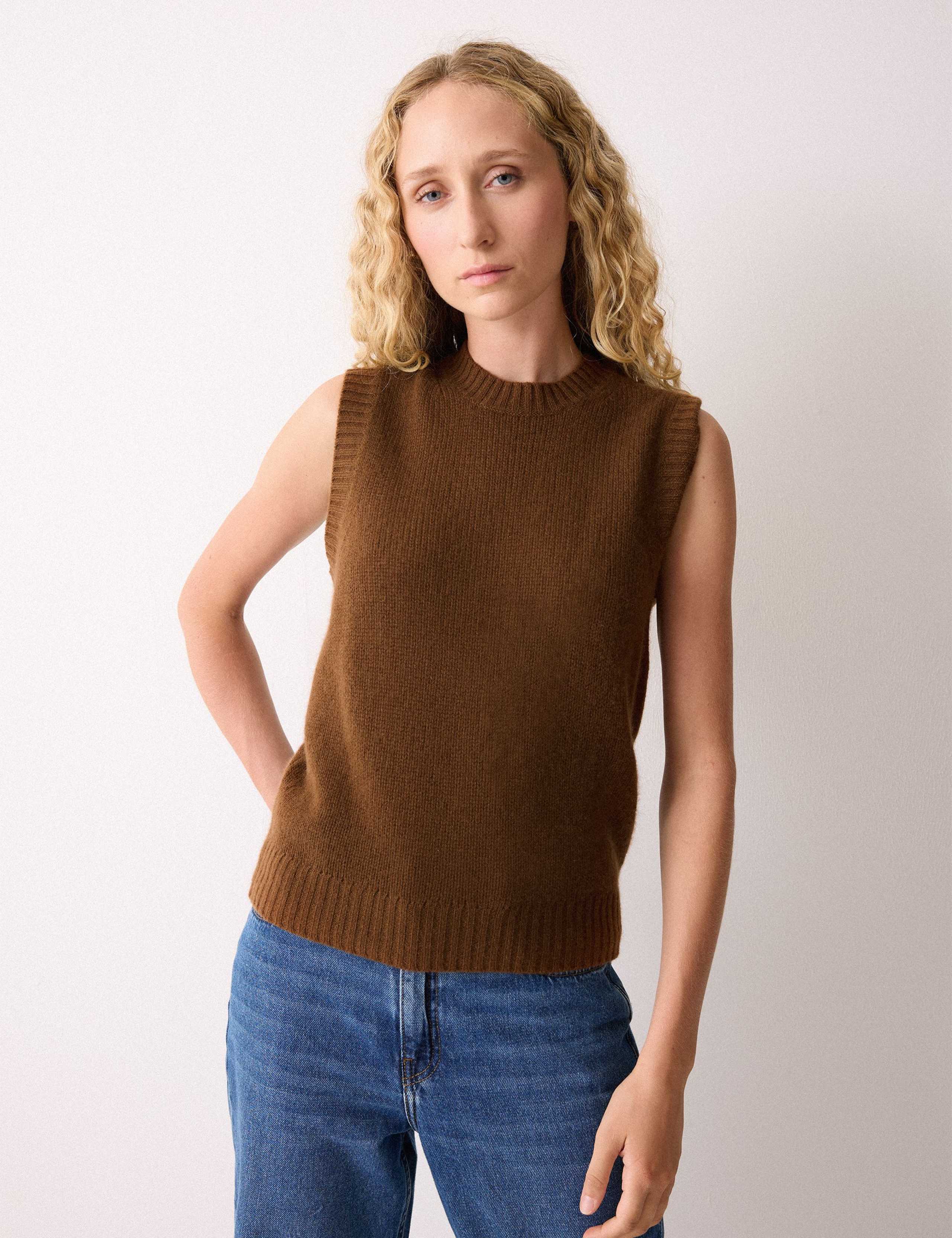 Pure Cashmere Crew Neck Knitted Vest