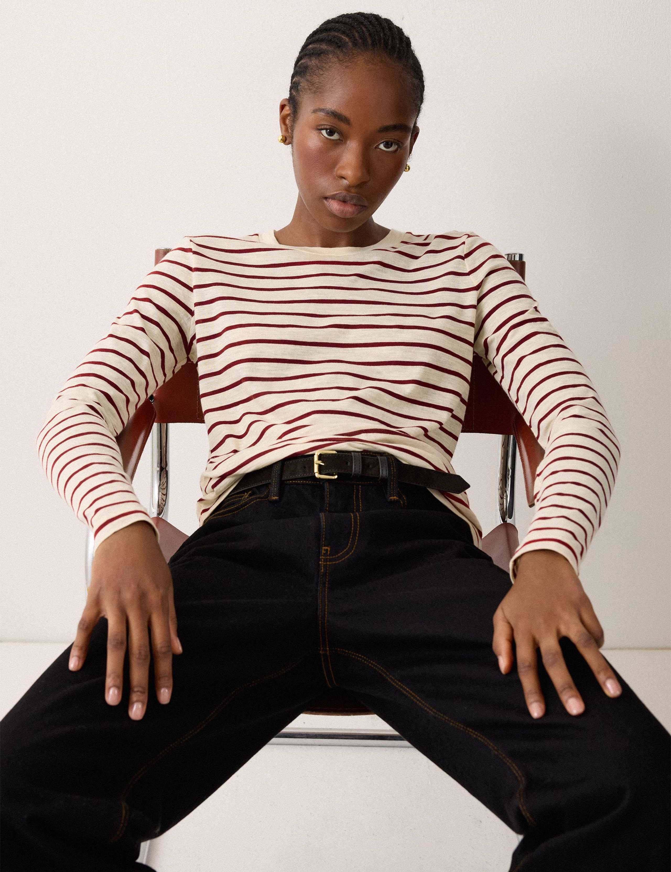 Pure Cotton Slub Striped Slim Fit Top
