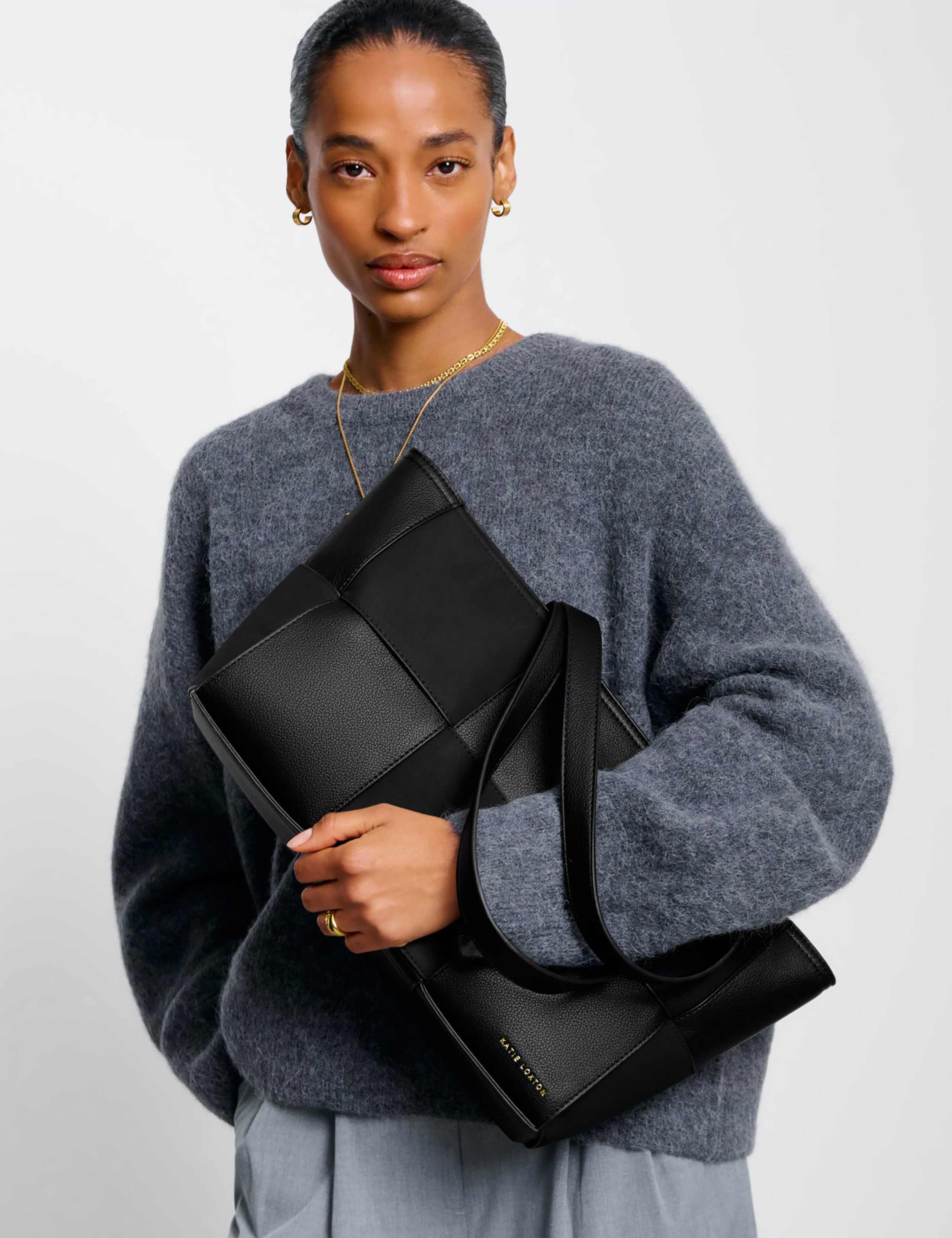 Faux Leather Woven Tote Bag