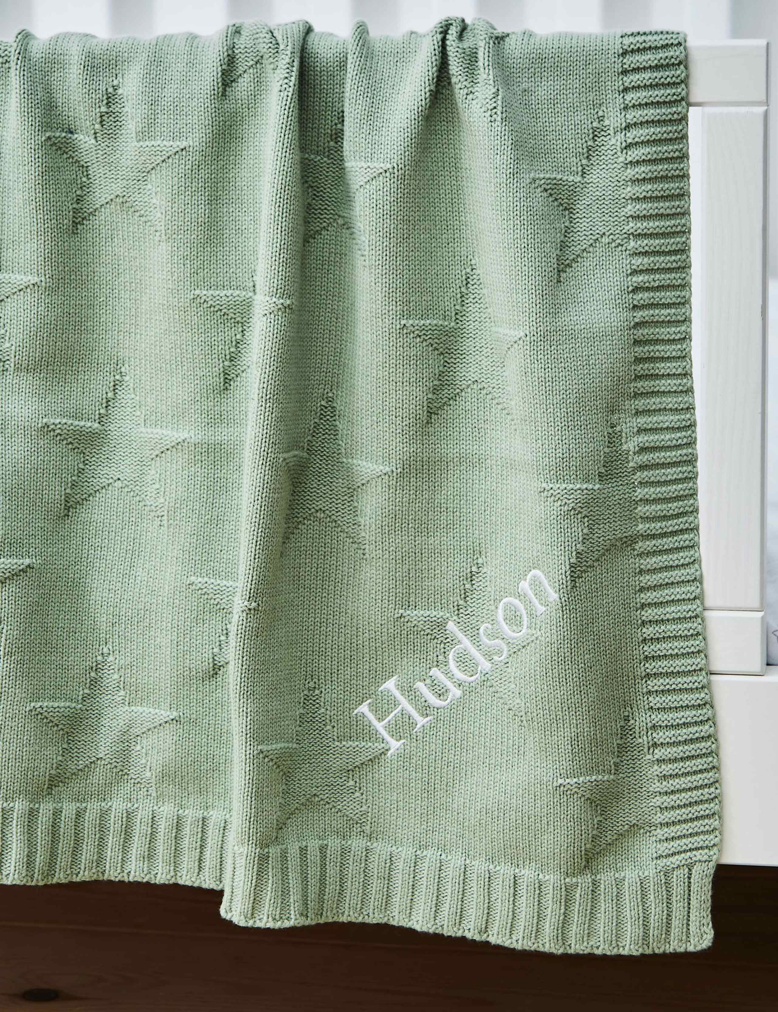 Personalised Sage Star Jacquard Blanket