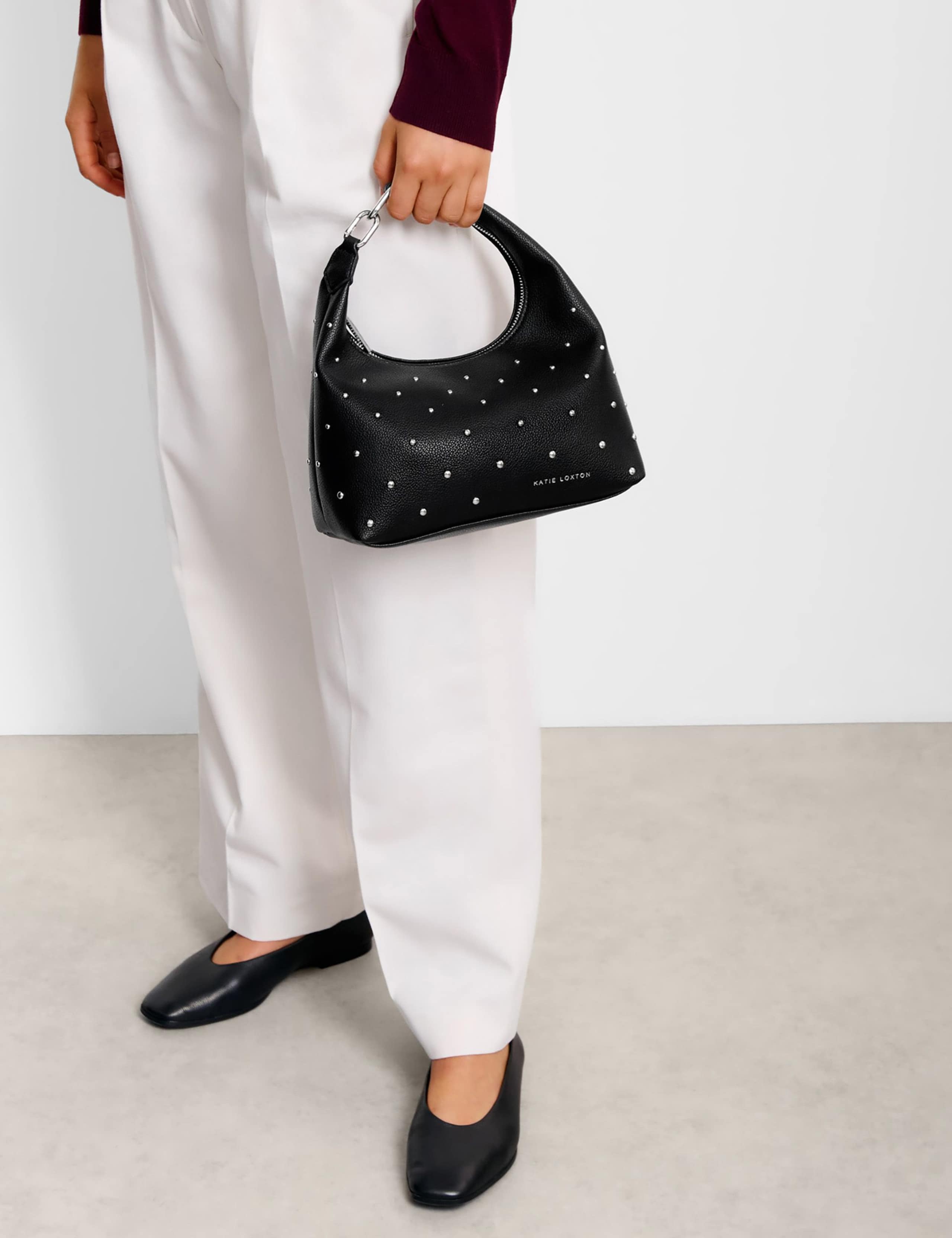 Faux Leather Studded Shoulder Bag