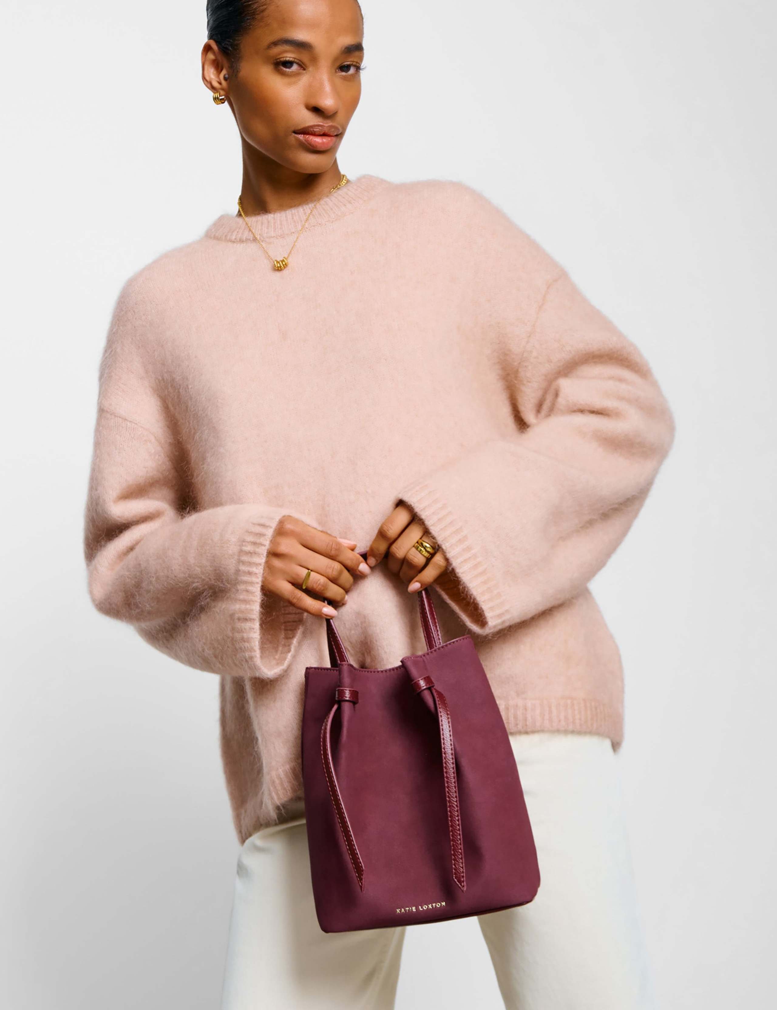 Faux Leather Detachable Strap Bucket Bag