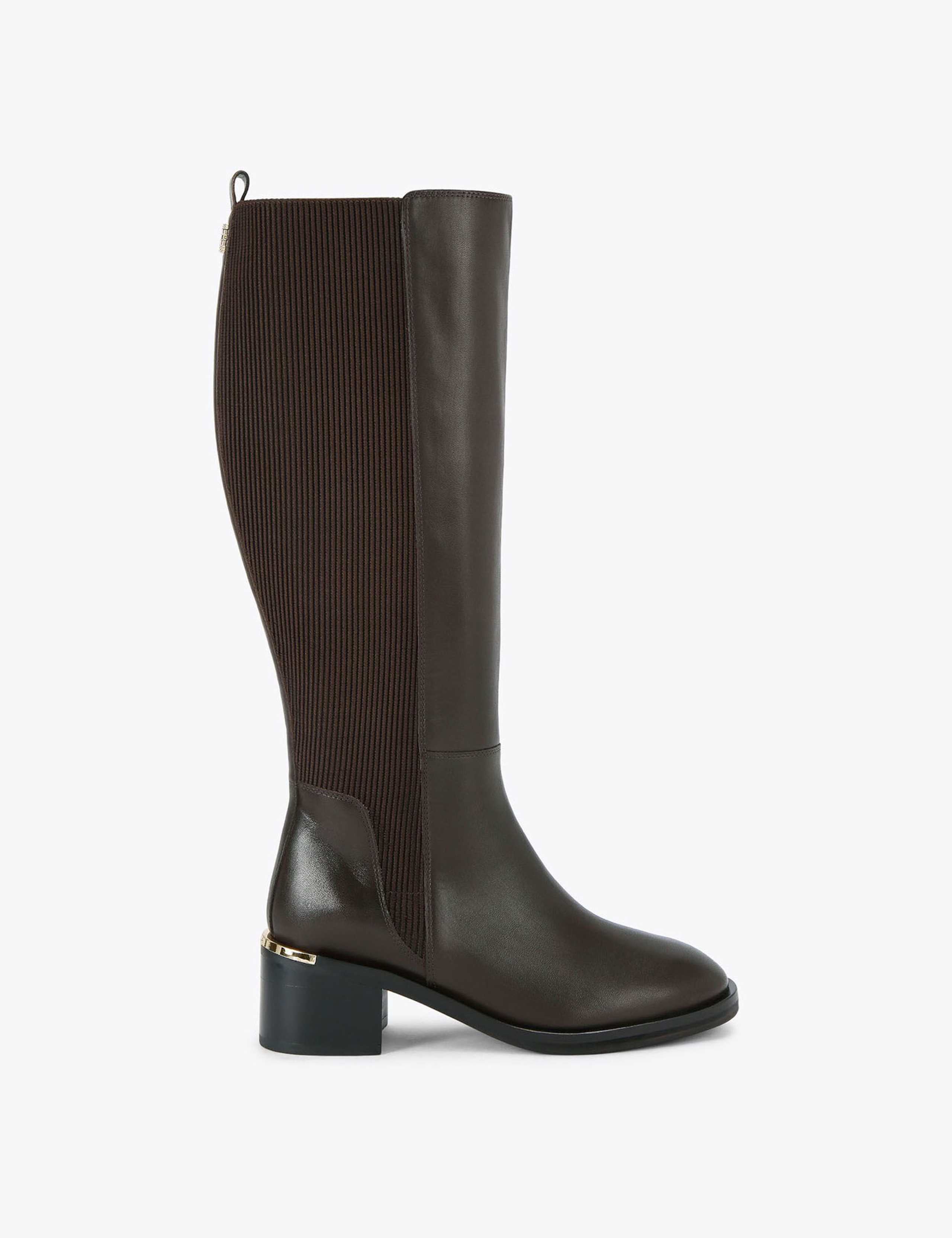 Leather Block Heel Knee High Boots