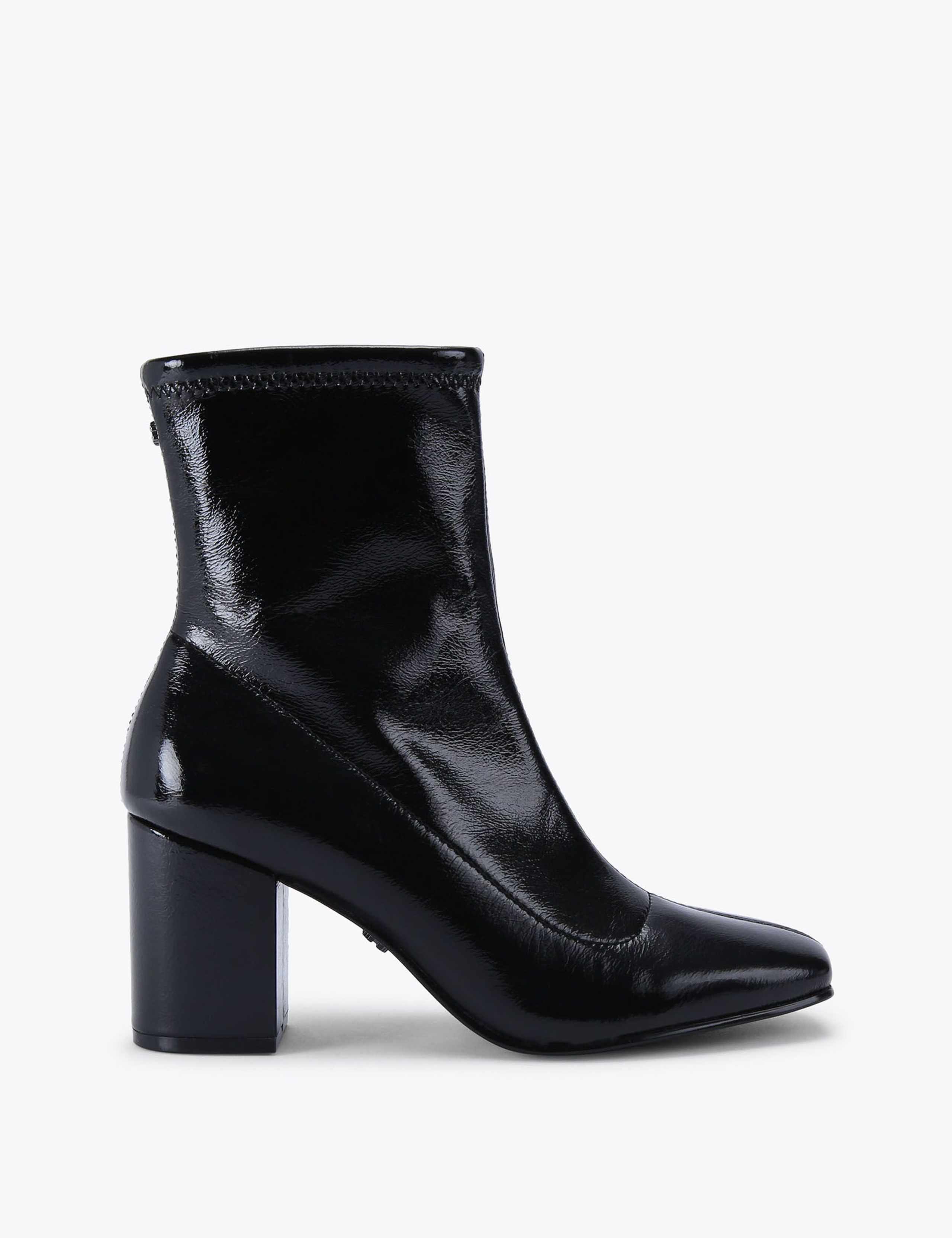 Patent Block Heel Ankle Boots