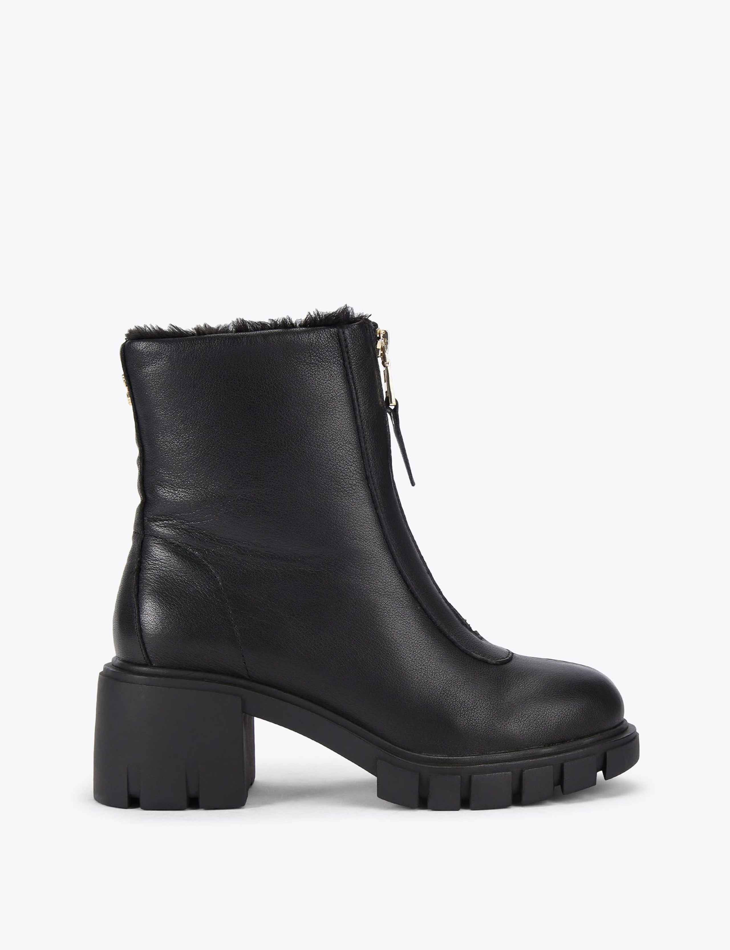 Leather Chunky Block Heel Ankle Boots