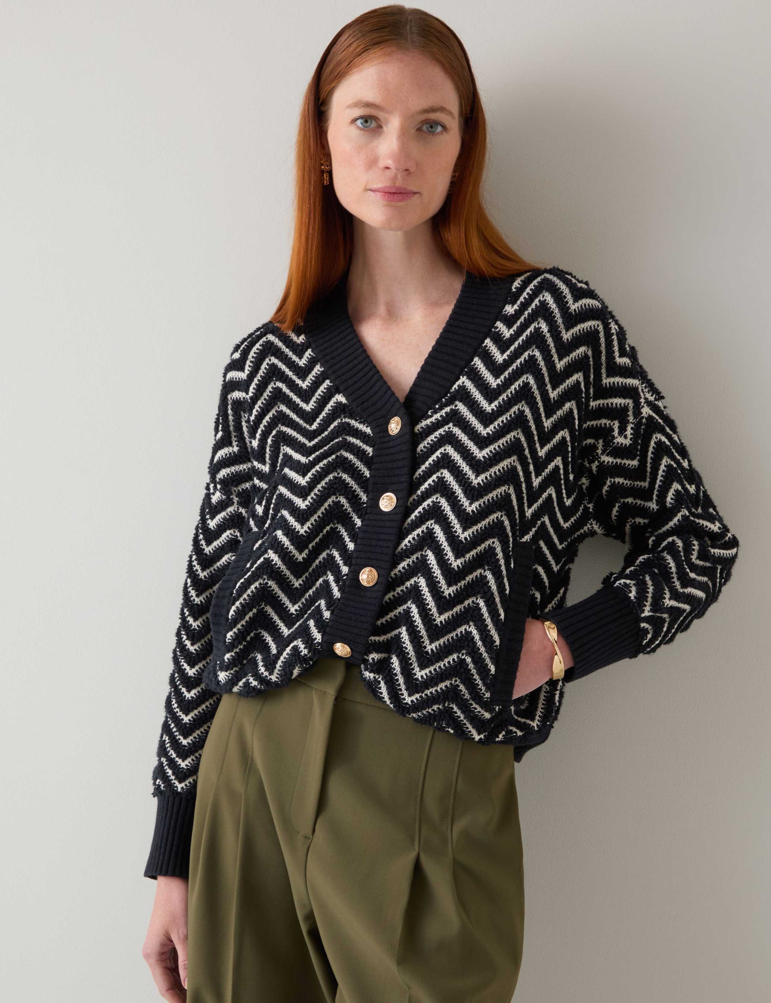 Merino Wool Blend Textured V-Neck Cardigan