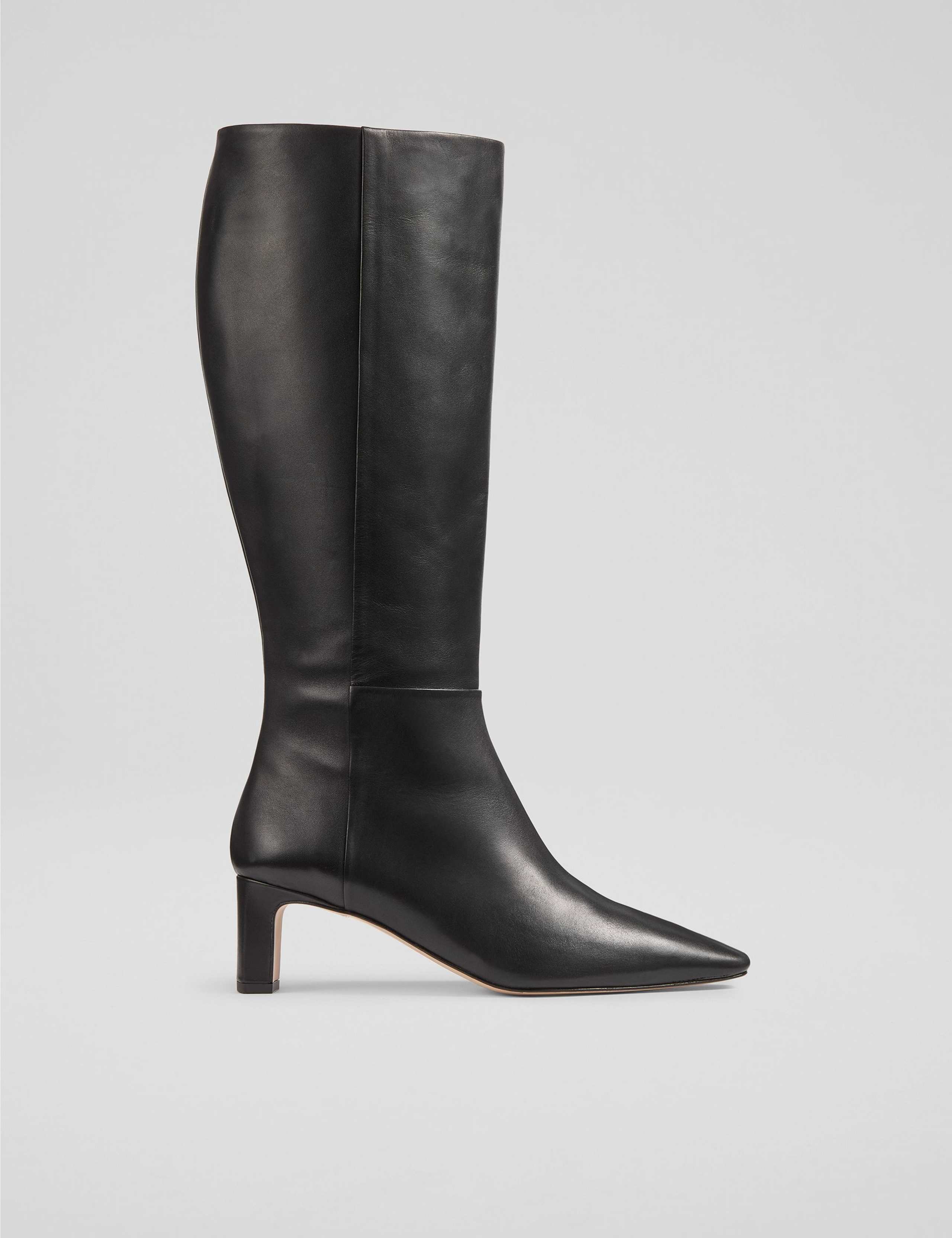 Leather Kitten Heel Knee High Boots