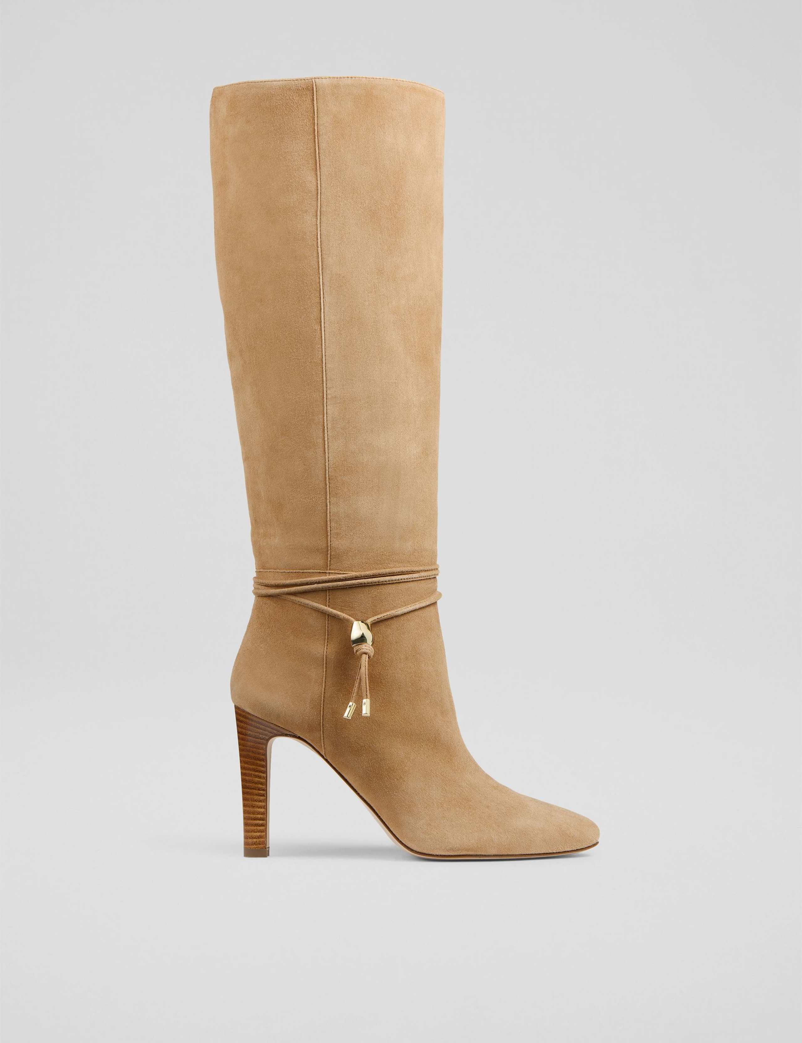Leather Block Stiletto Heel Knee High Boots