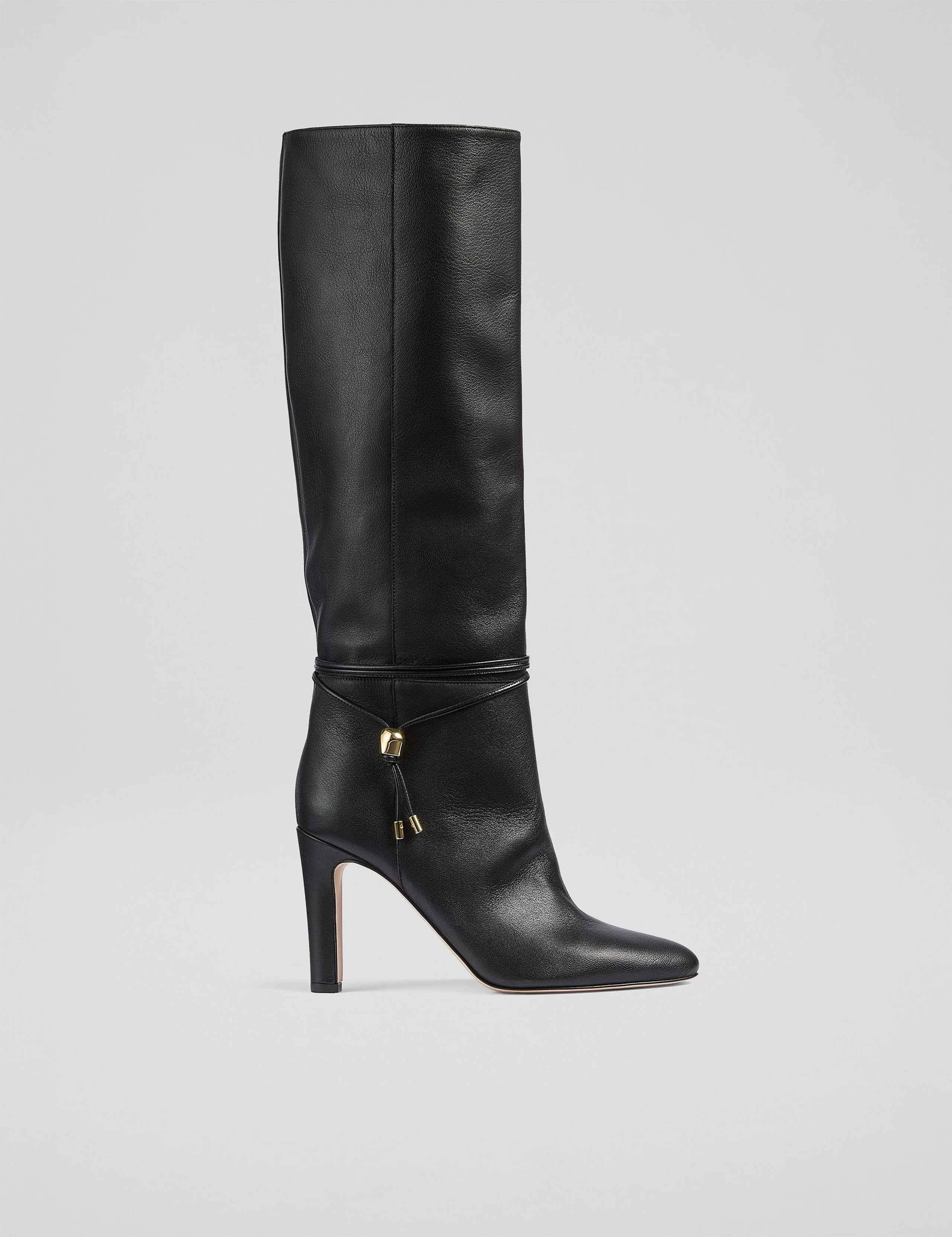 Leather High Heel Knee High Boots