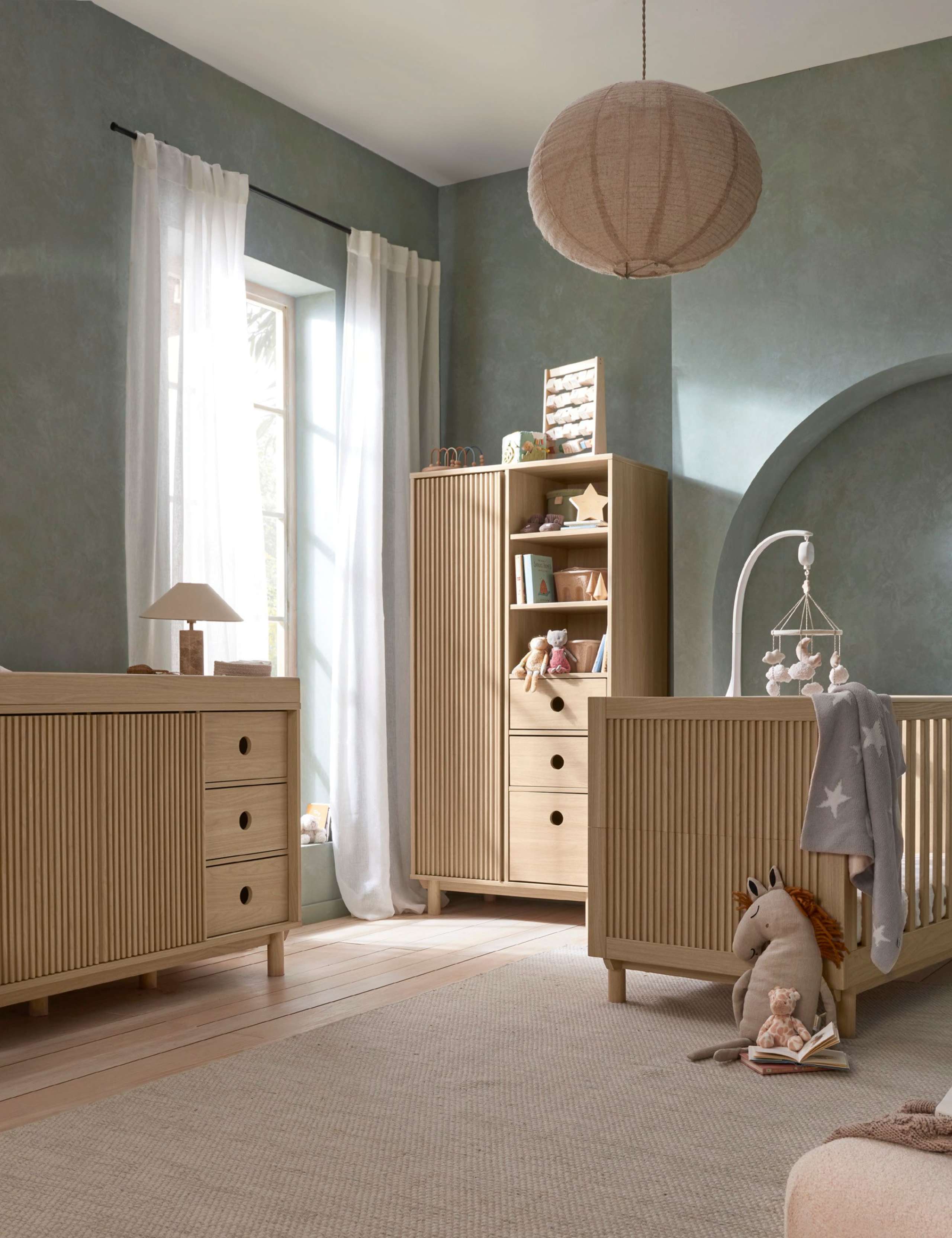 Oska Cot Bed, Wide Dresser Changer & Wardrobe