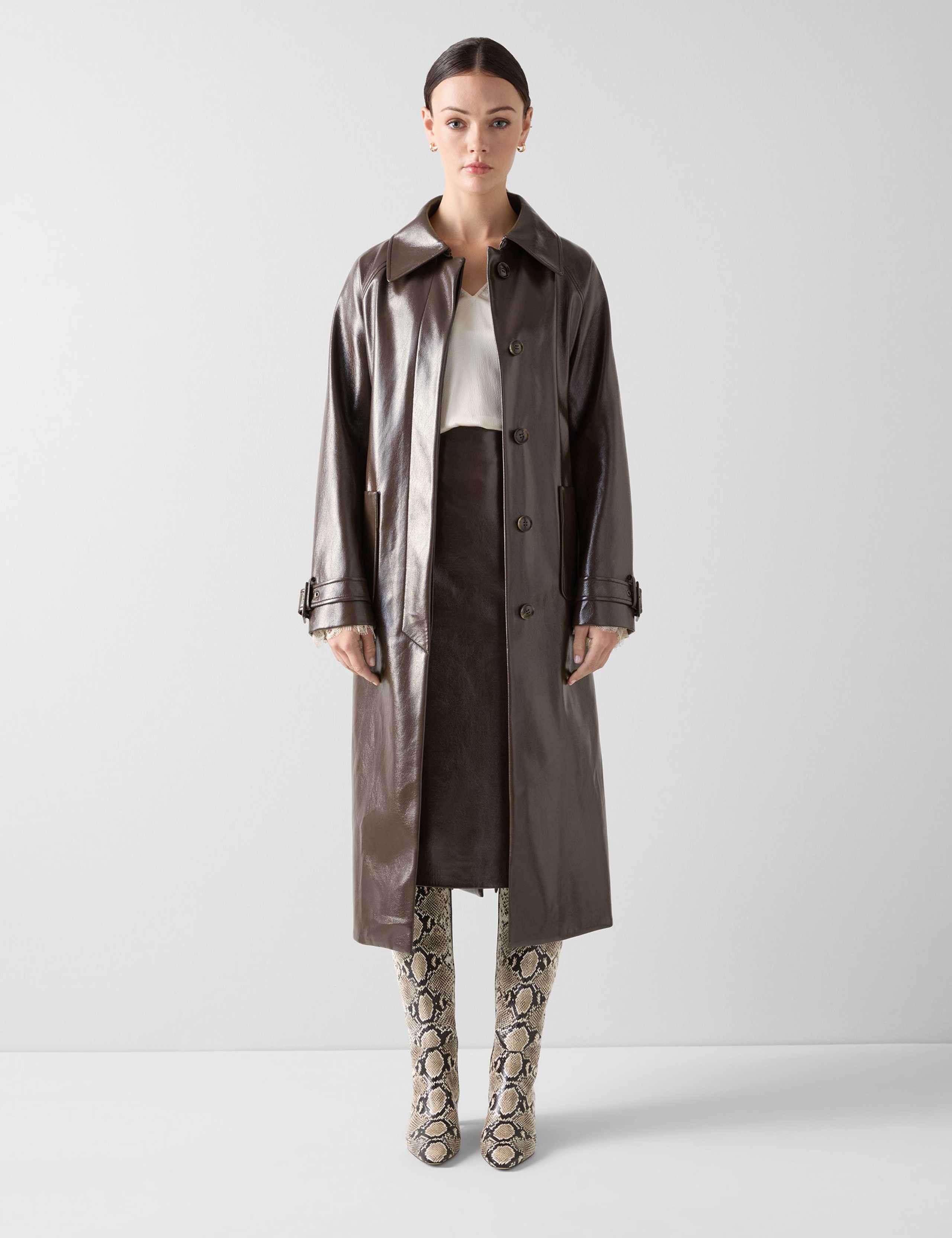 Patent Longline Trench Coat