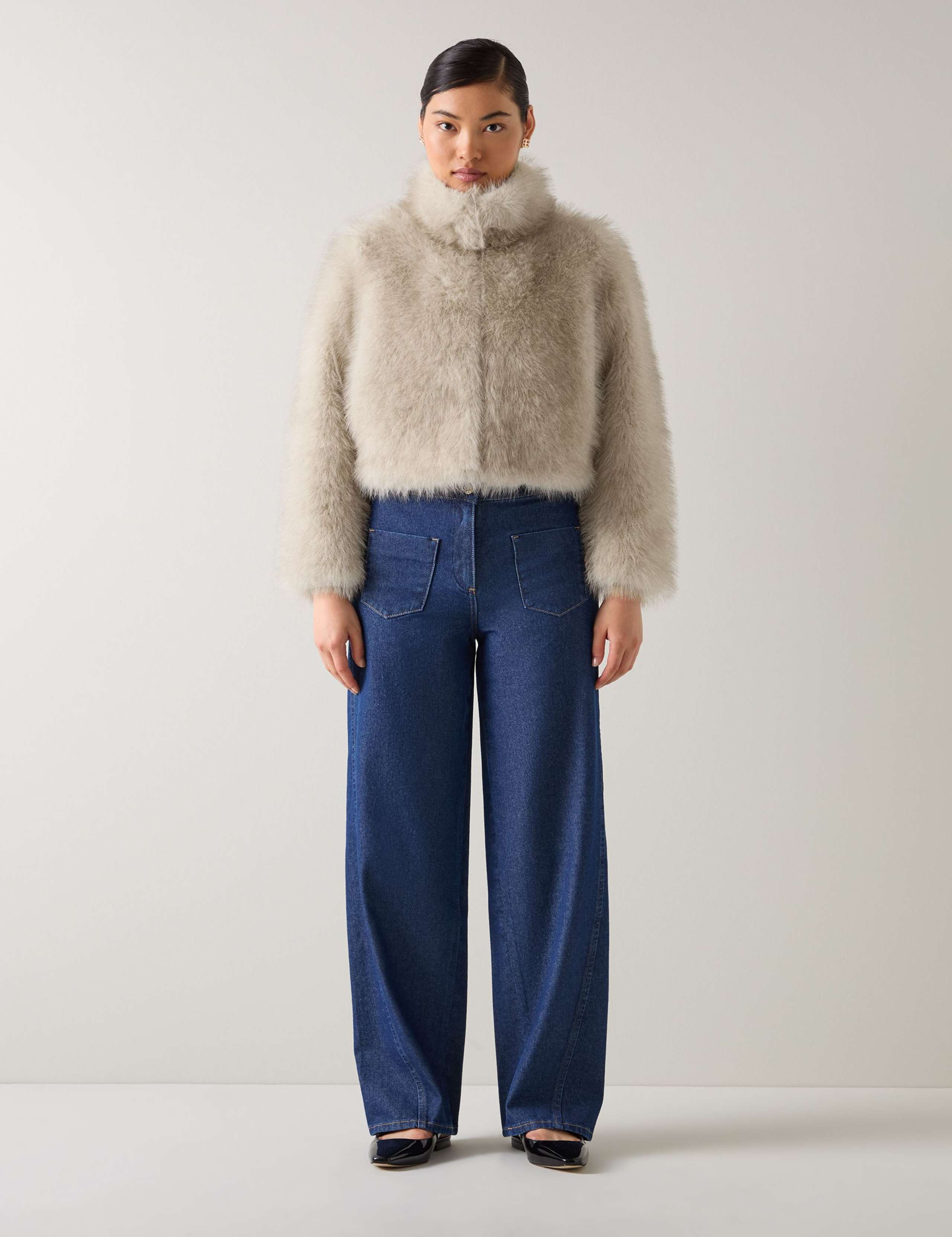 Faux Fur Funnel Neck Cropped Jacket