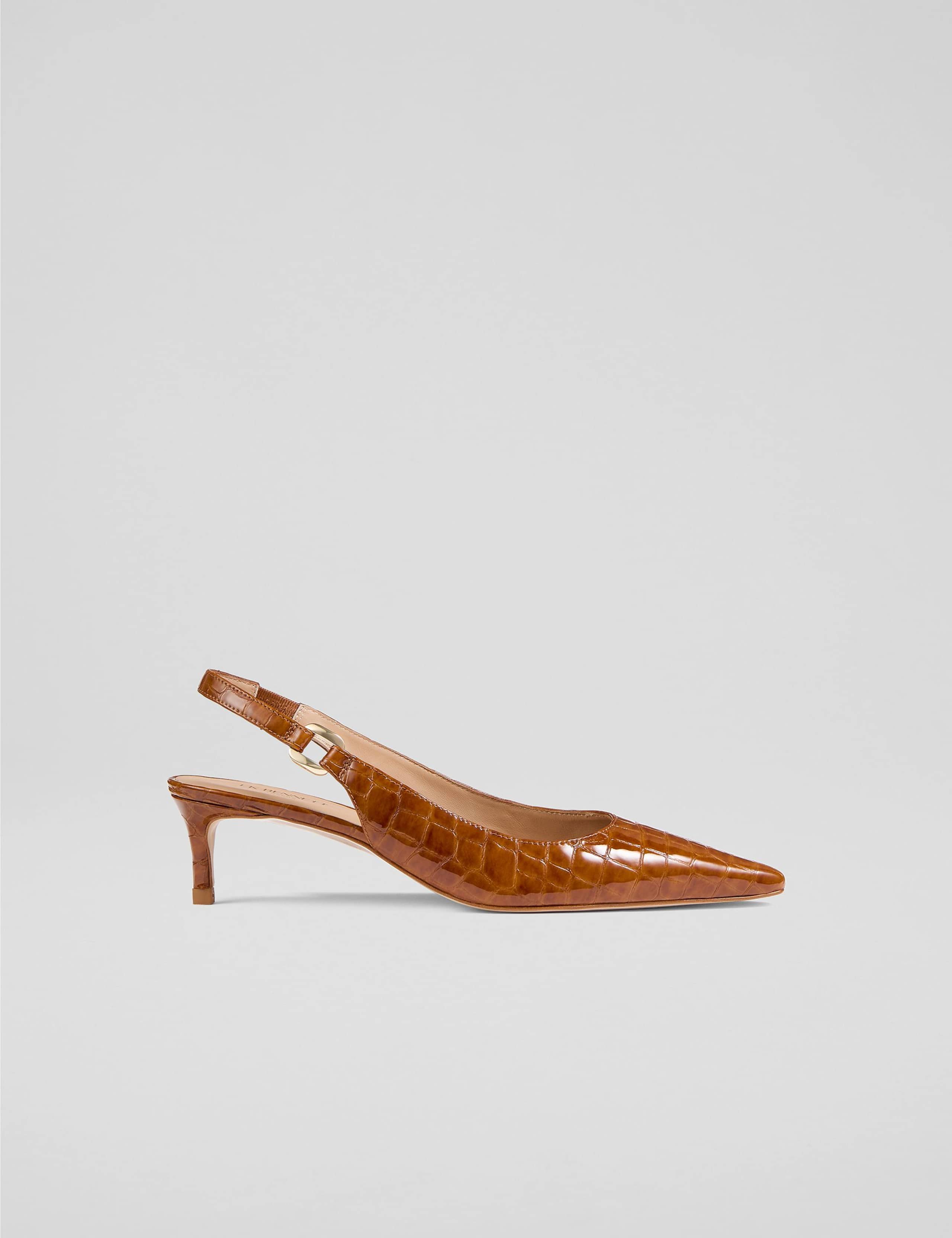 Leather Croc slingback Court Shoes