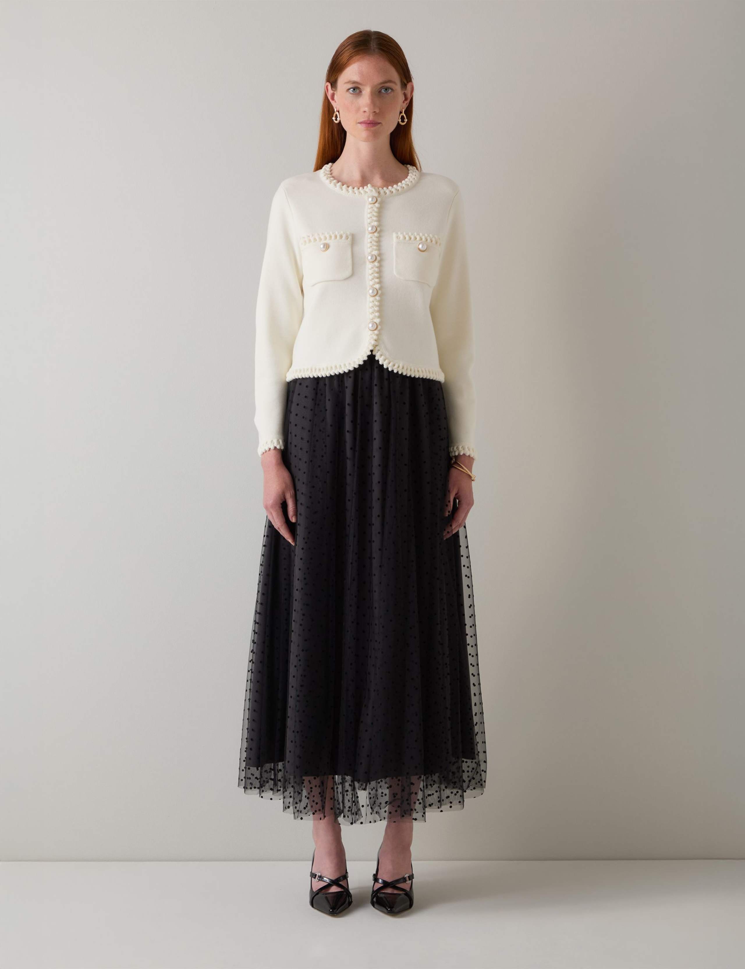 Mesh Polka Dot Midi Skirt