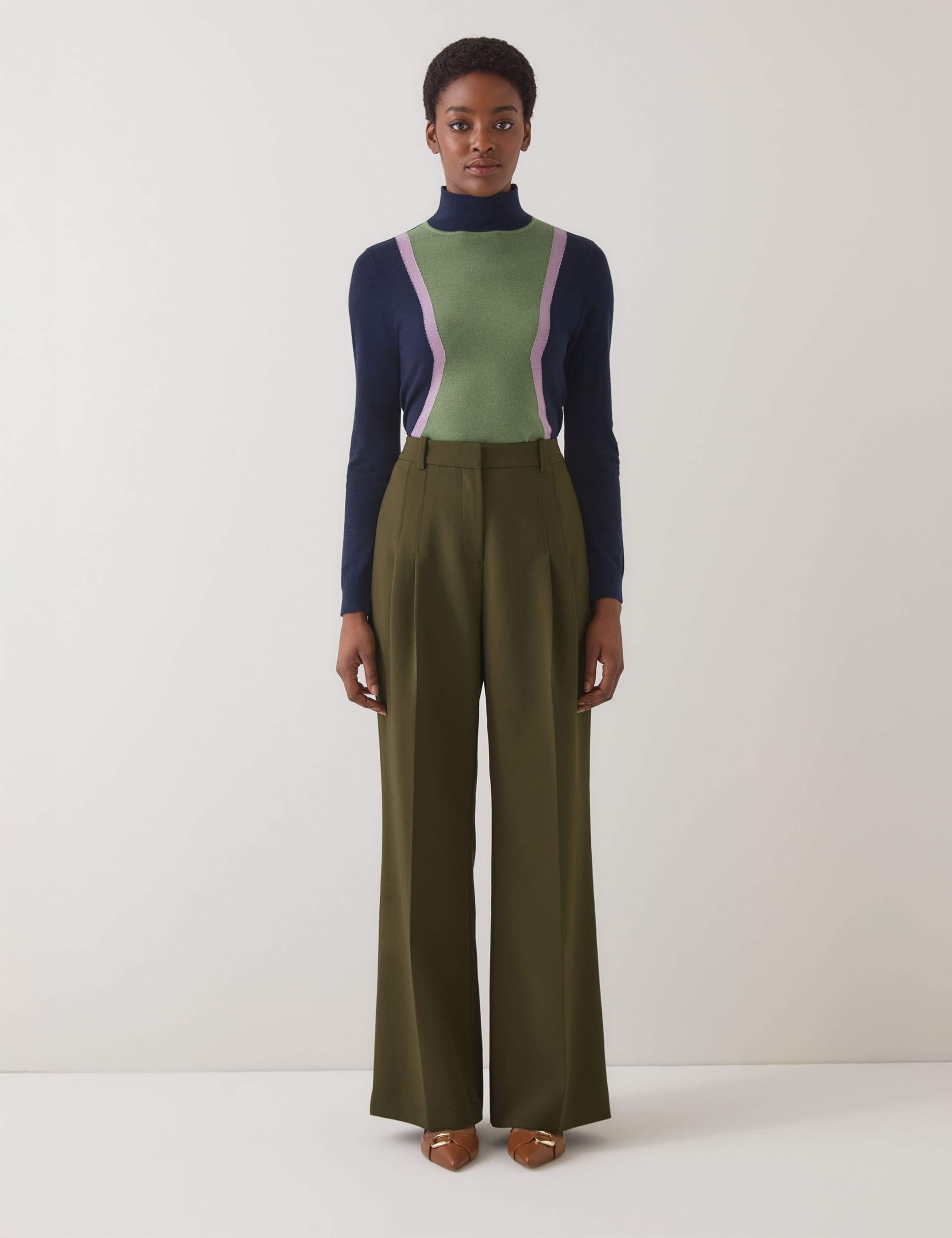 Pleat Front Wide Leg Trousers