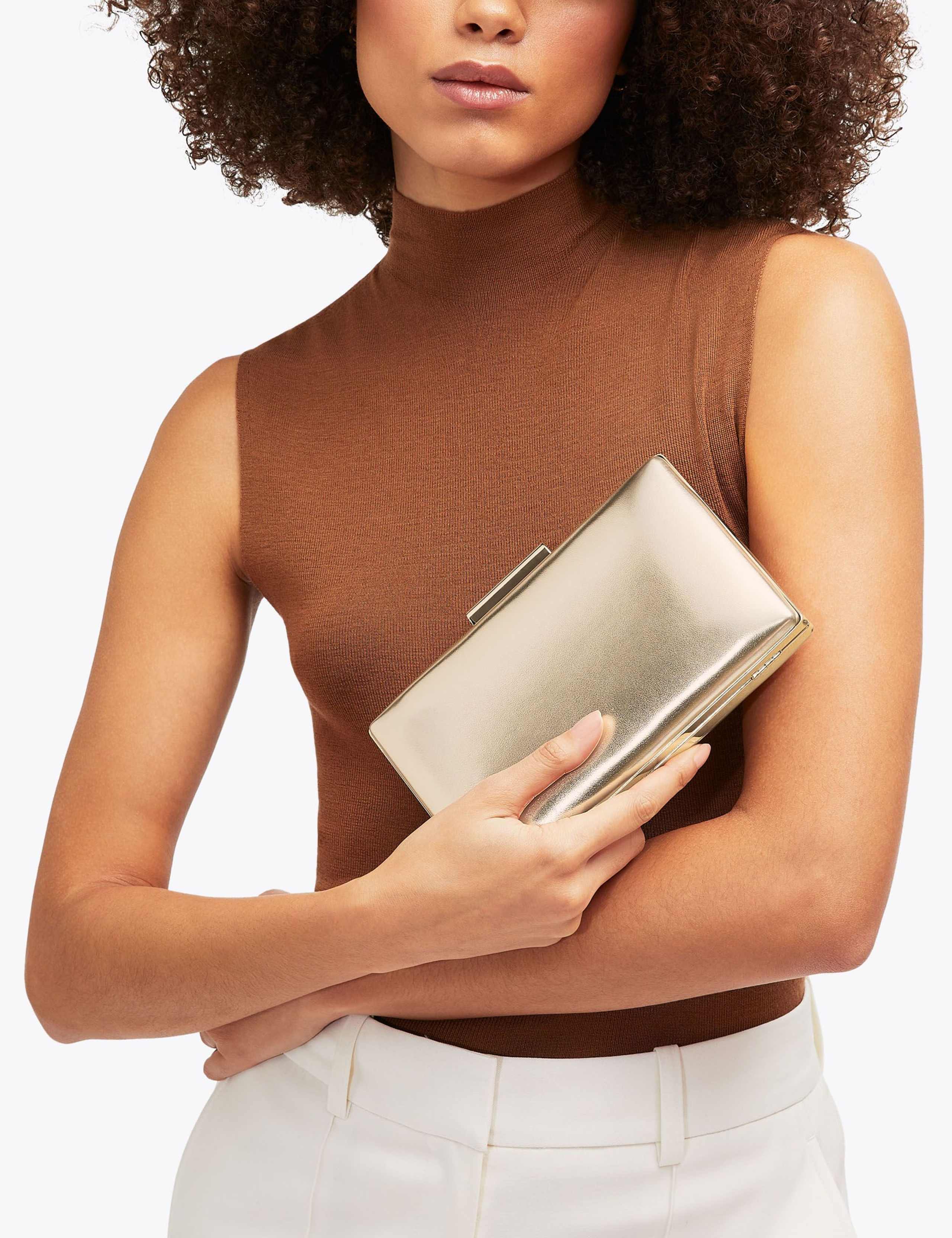 Faux Leather Chain Strap Clutch Bag