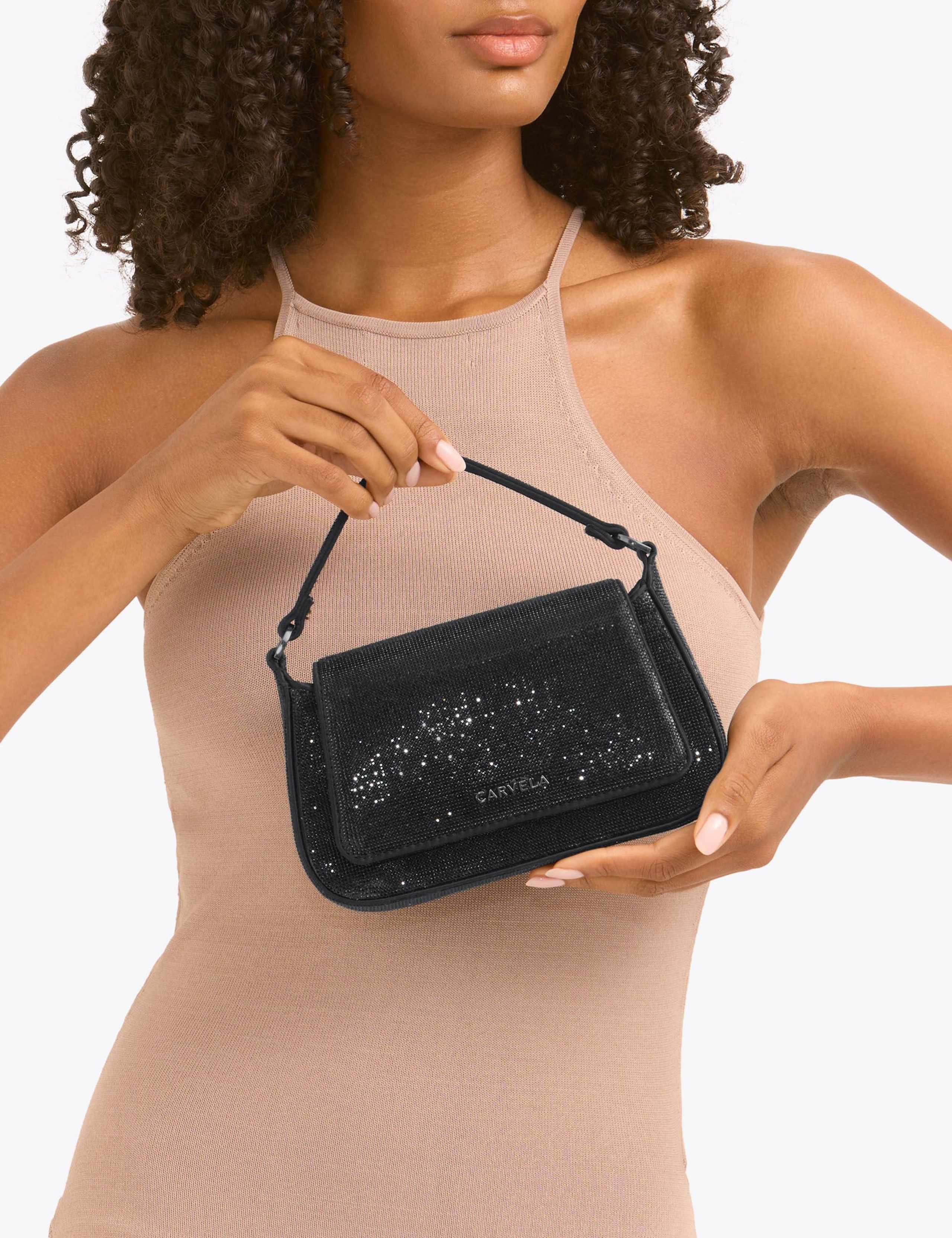Sparkly Chain Strap Top Handle Mini Tote Bag