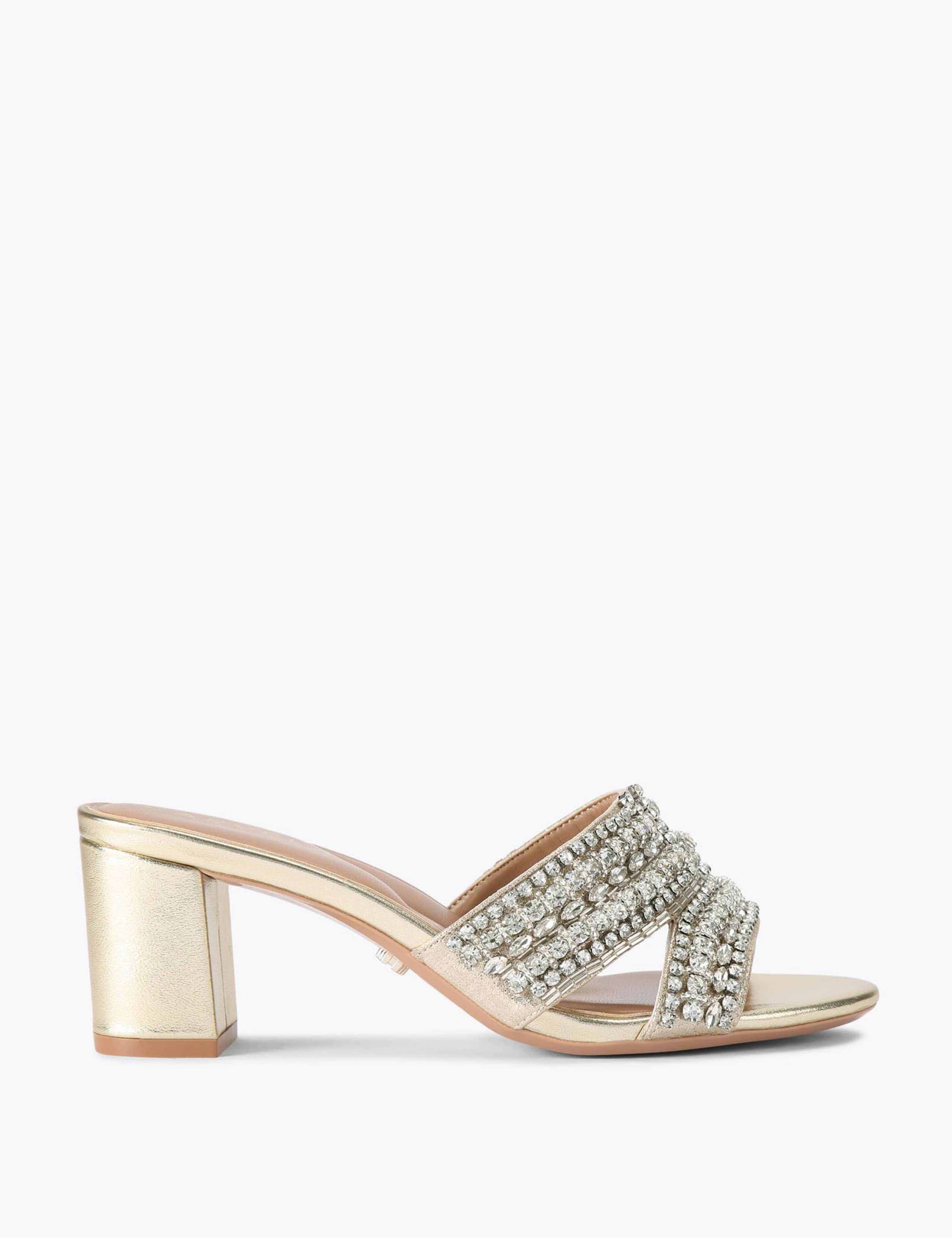 Metallic Sparkle Block Heel Mules