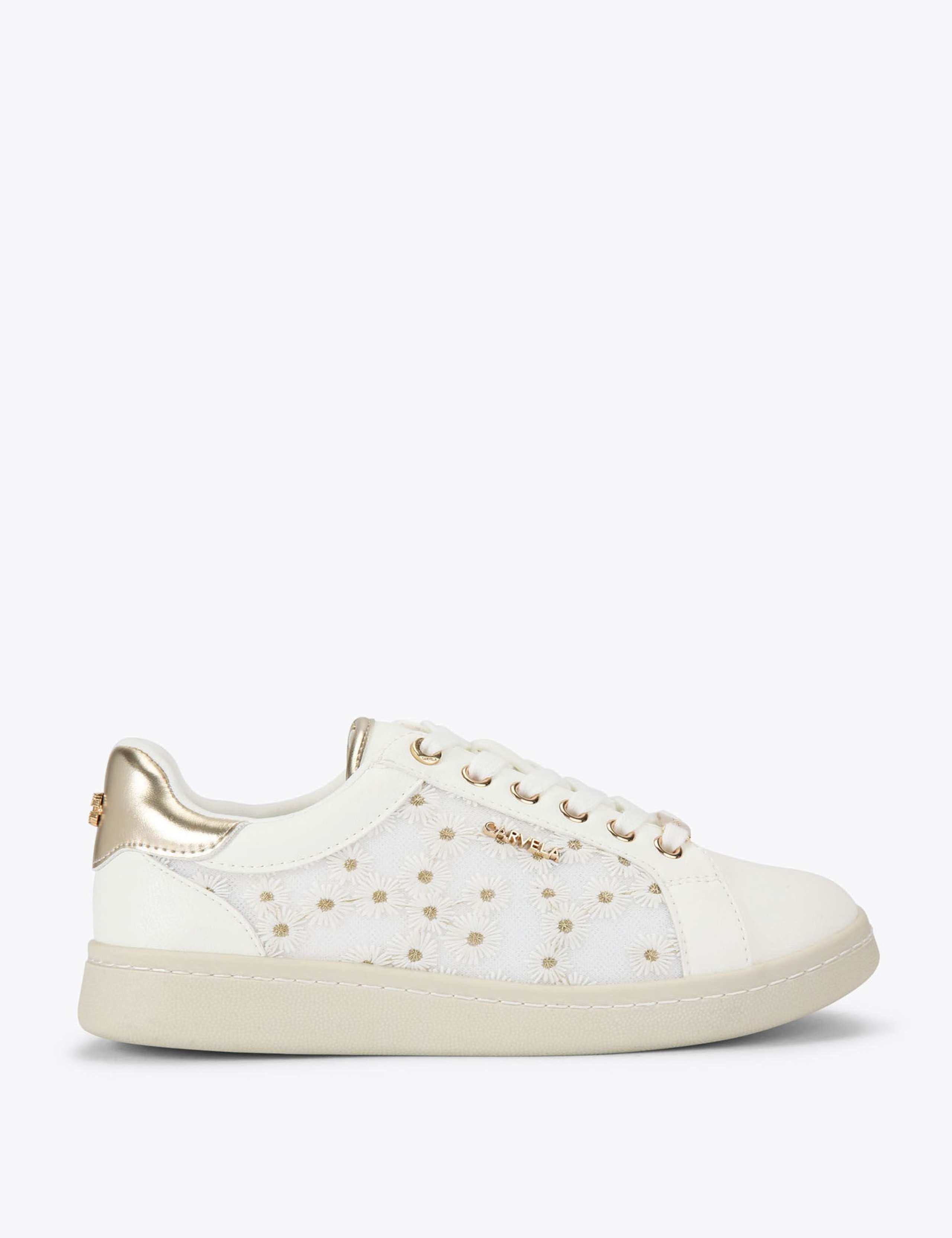 Lace Up Flower Embroidered Trainers